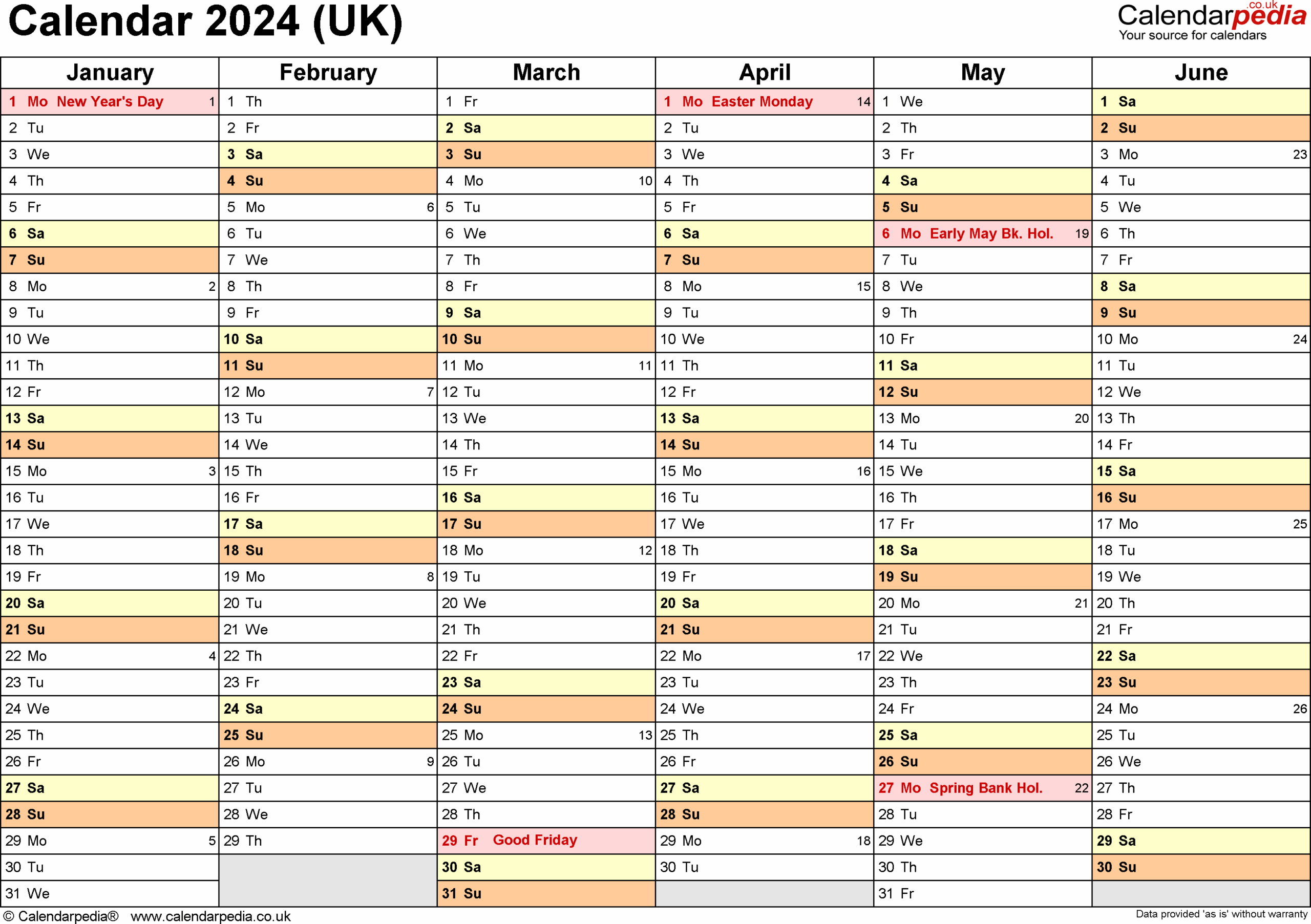 Calendar 2024 UK Free Printable PDF Templates