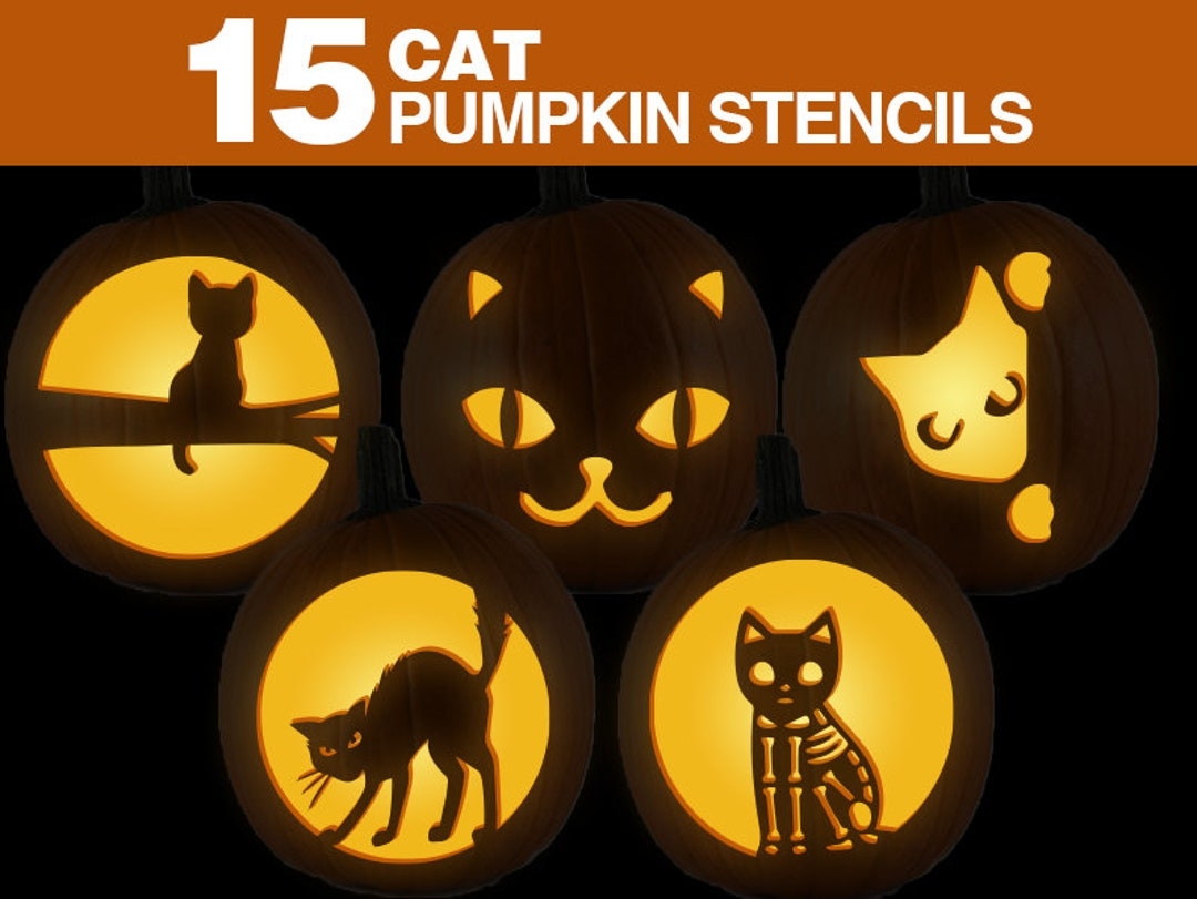 Cat Pumpkin Stencils Printable Cat Pumpkin Carving Stancils Set Kids Halloween Crafting Etsy Canada