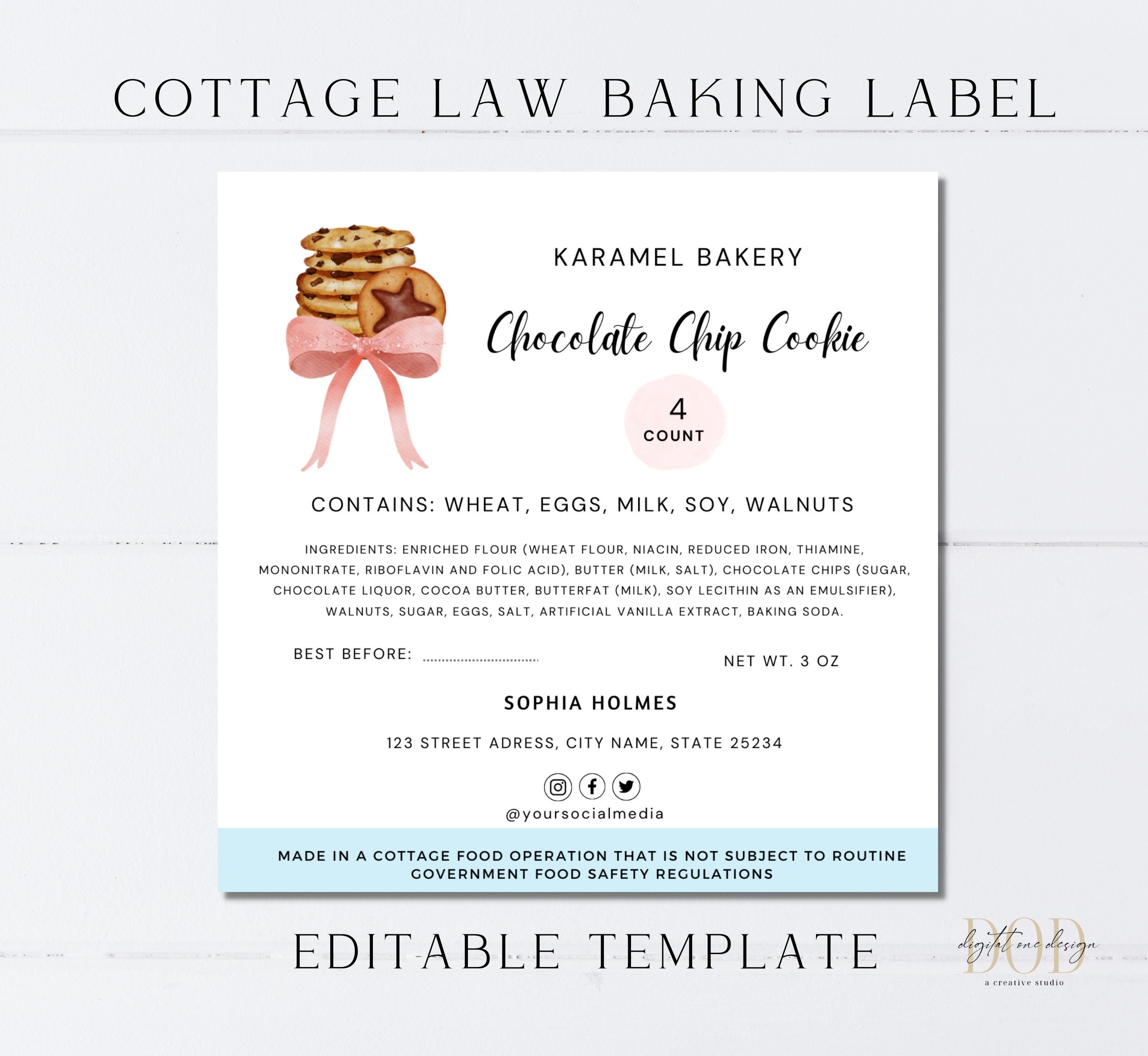 Cottage Bakery Labels FREE Printable Cottage Food Label Template Printable Labels Baked Goods