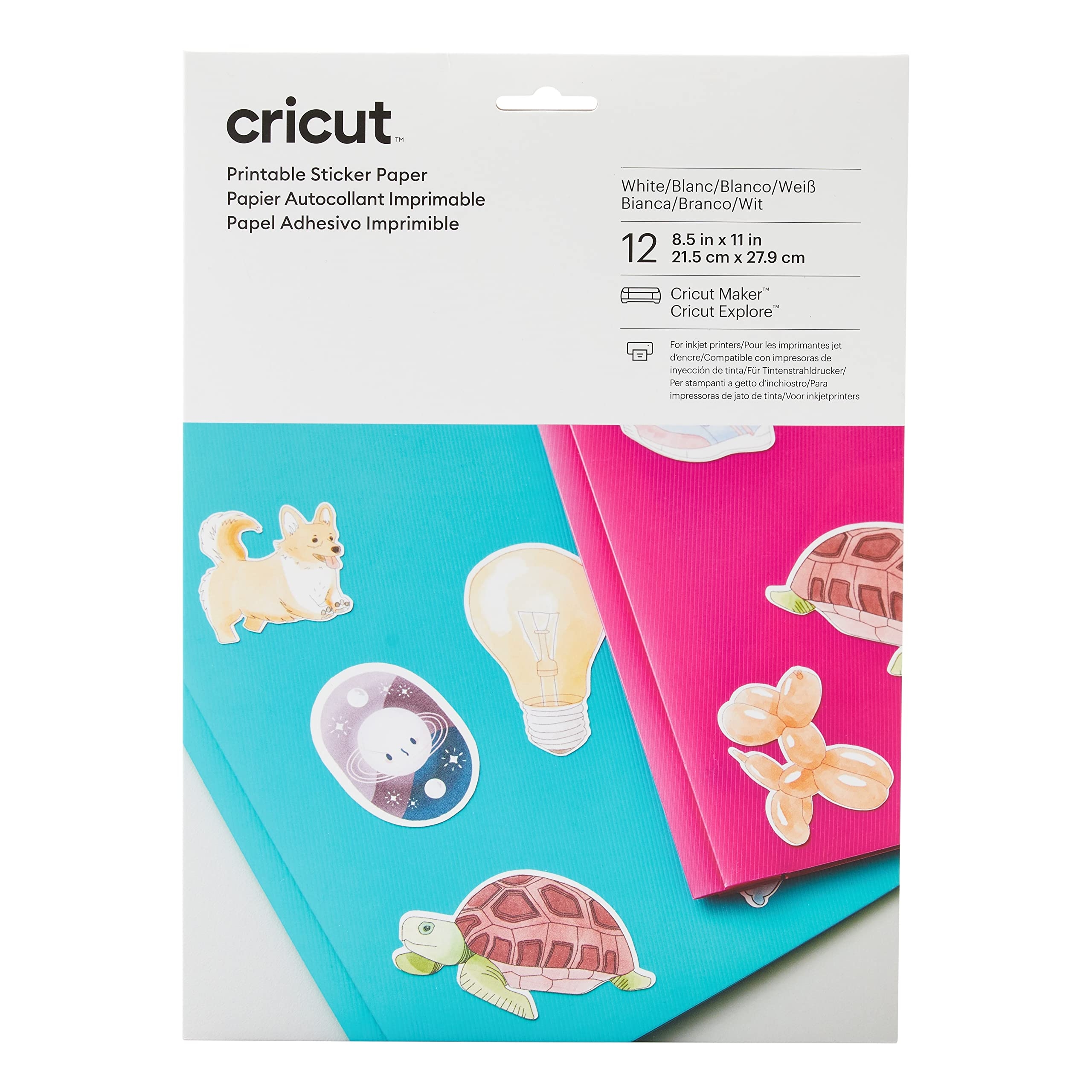 Cricut Printable Sticker Paper White 21 5 Cm X 27 9 Cm 8 5 X 11 Inches 12 Sheets For Use With Inkjet Printers And Cricut Cutting Machines Amazon de Stationery Office Supplies