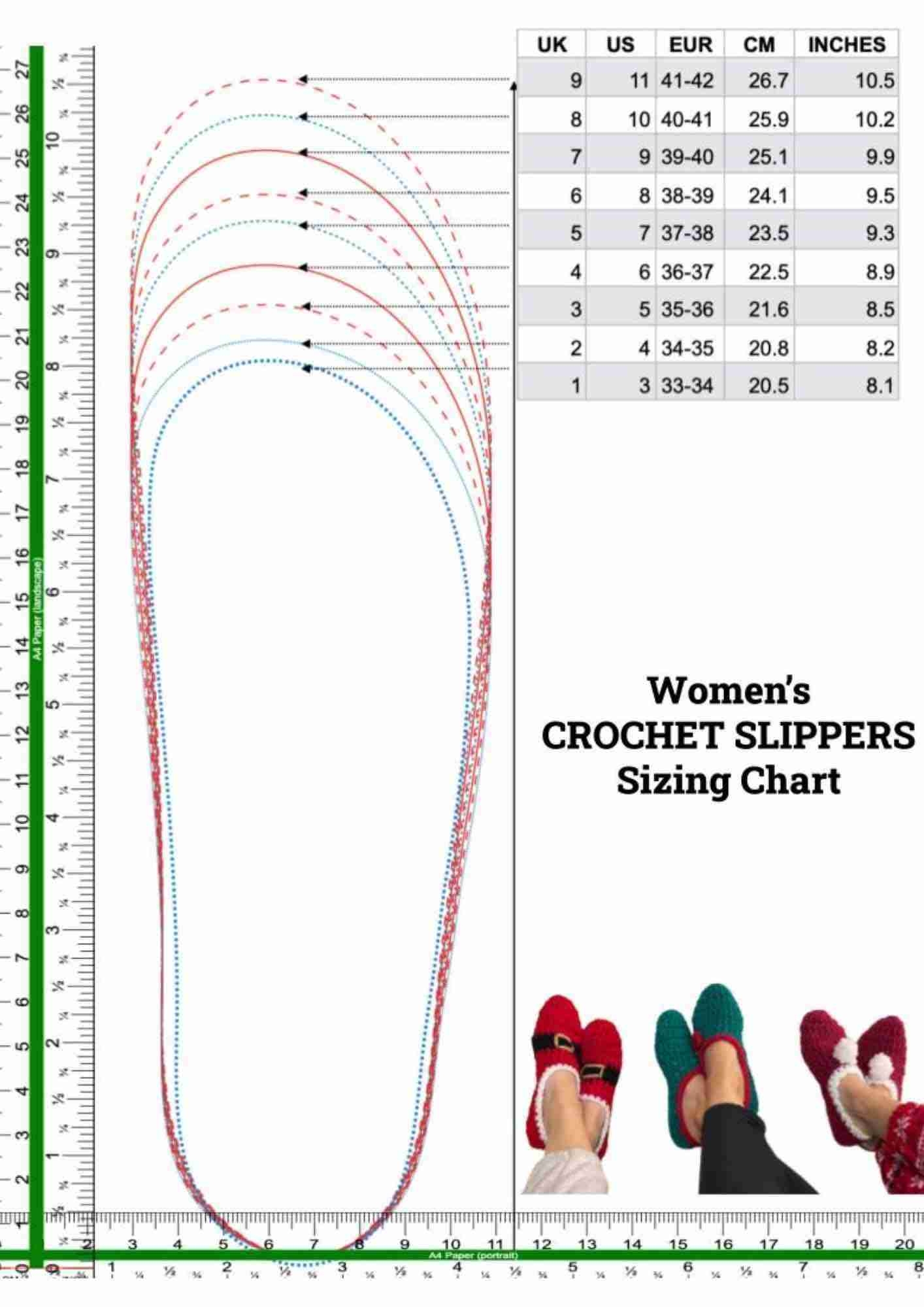 Crochet Slippers Sizing Chart Template Printable PDF Start Crochet