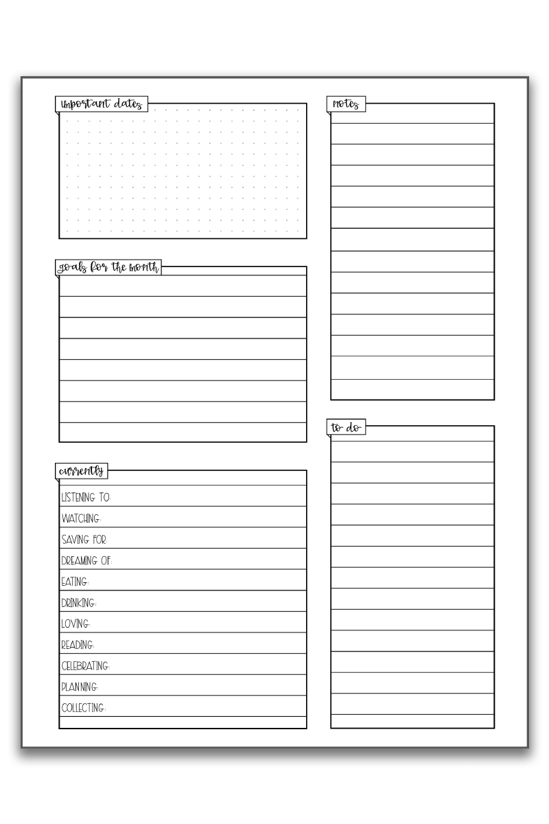 Currently Planner Printable Free Monthly Planner Update