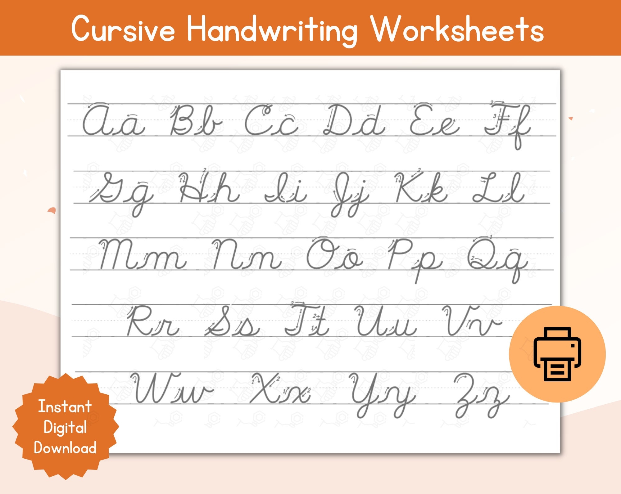 Cursive Alphabet Tracing Worksheet Printable Cursive Alphabet Tracing Worksheet Learn Cursive Handwriting Practice Cursive Alphabet Etsy UK
