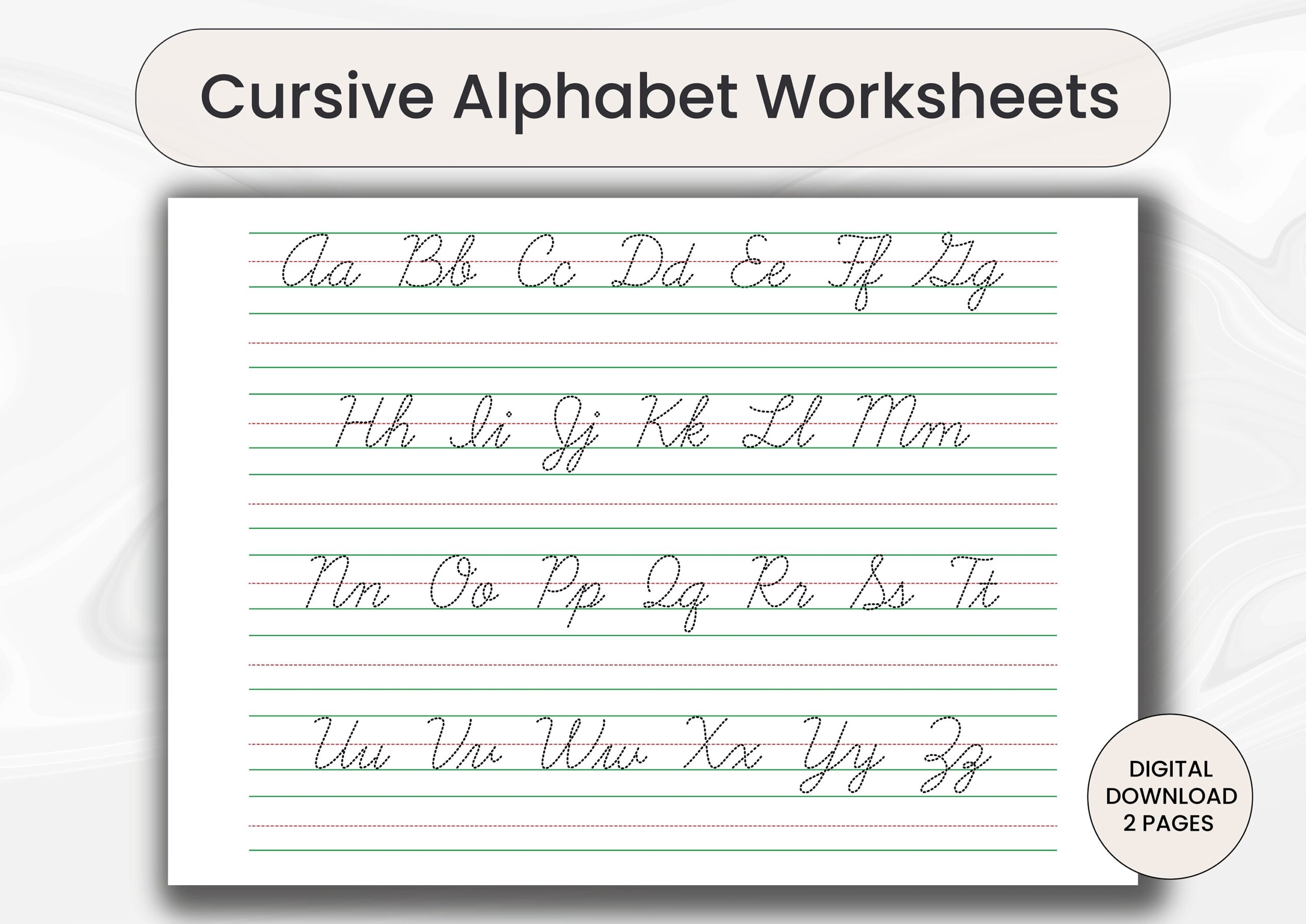 Cursive Alphabet Tracing Worksheets Handwriting Practice digital Download Etsy UK