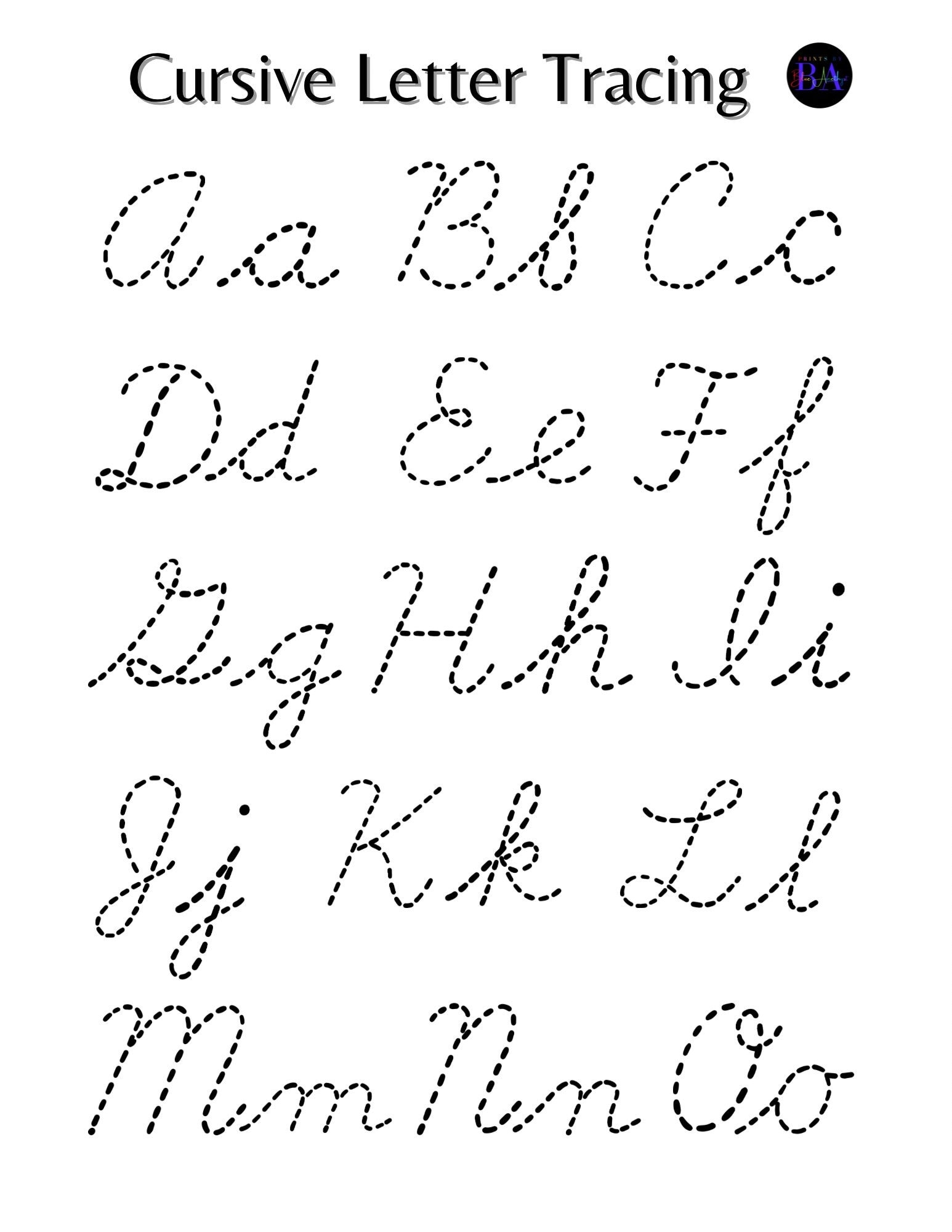 Cursive Letter Tracing Upper Lower Case Etsy