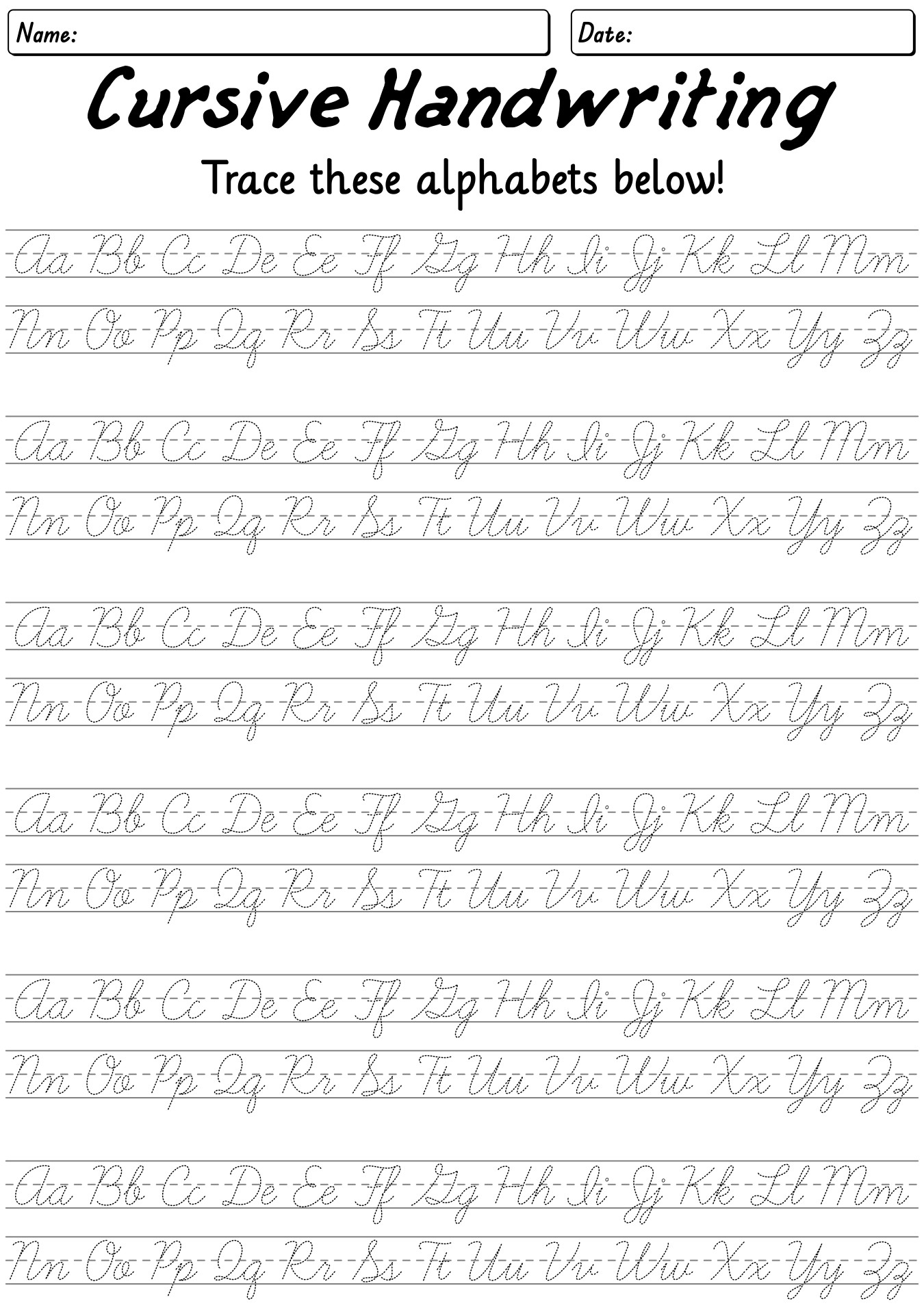 Cursive Practice Sheets