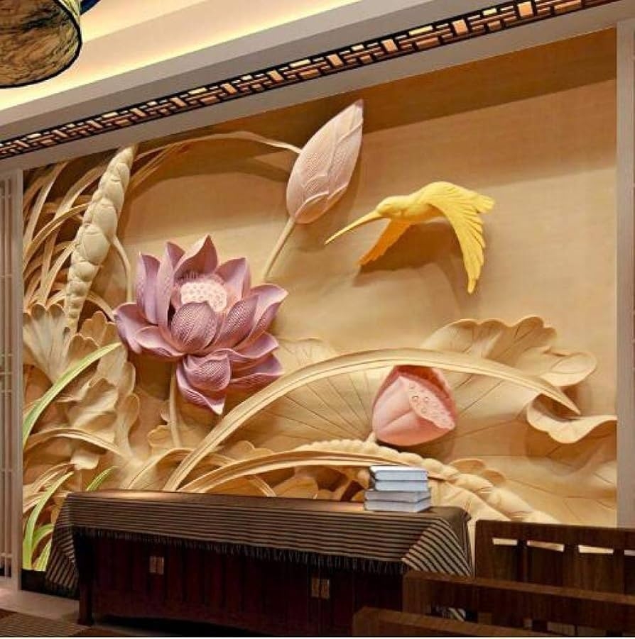 Custom 3D Print Imitation Wood Carving Lotus Wall Picture Chinese Style 3D Large Wall Pictures Living Room TV Background Wall Art Wallpaper 200 X 140 Cm Amazon de DIY Tools