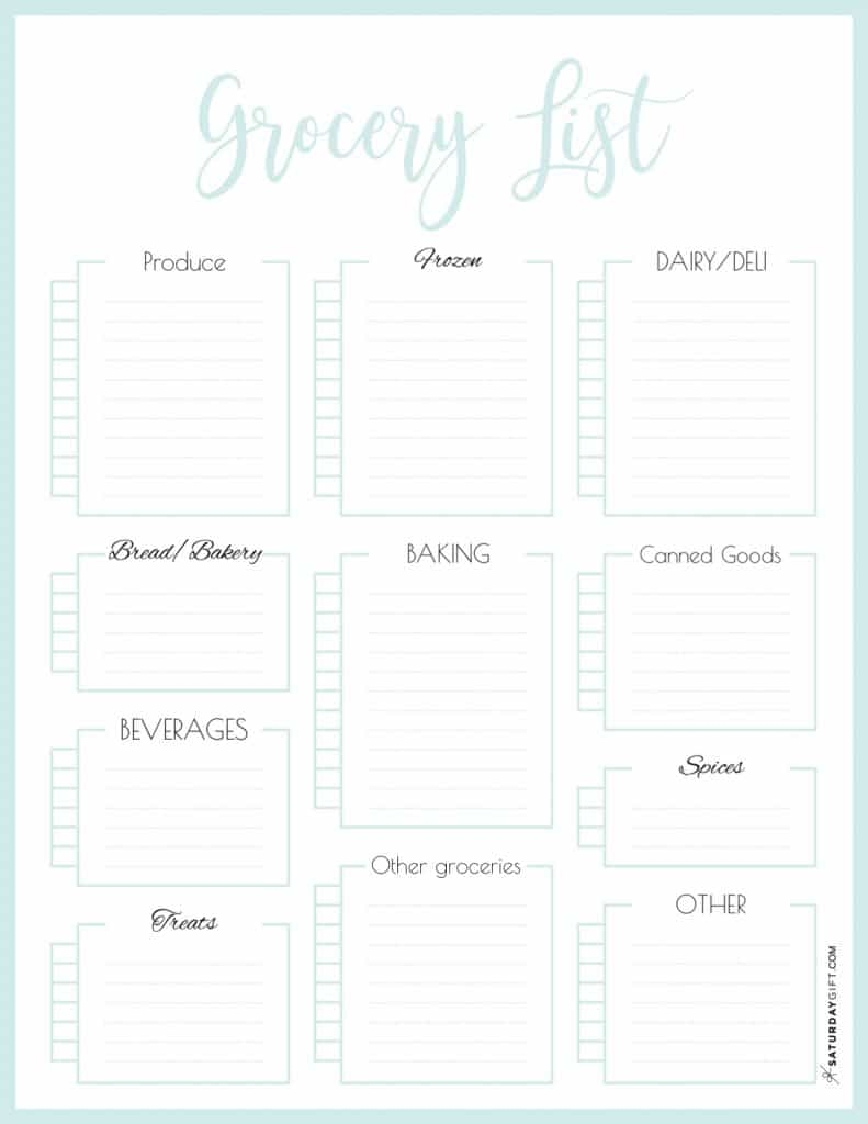 printable grocery list template