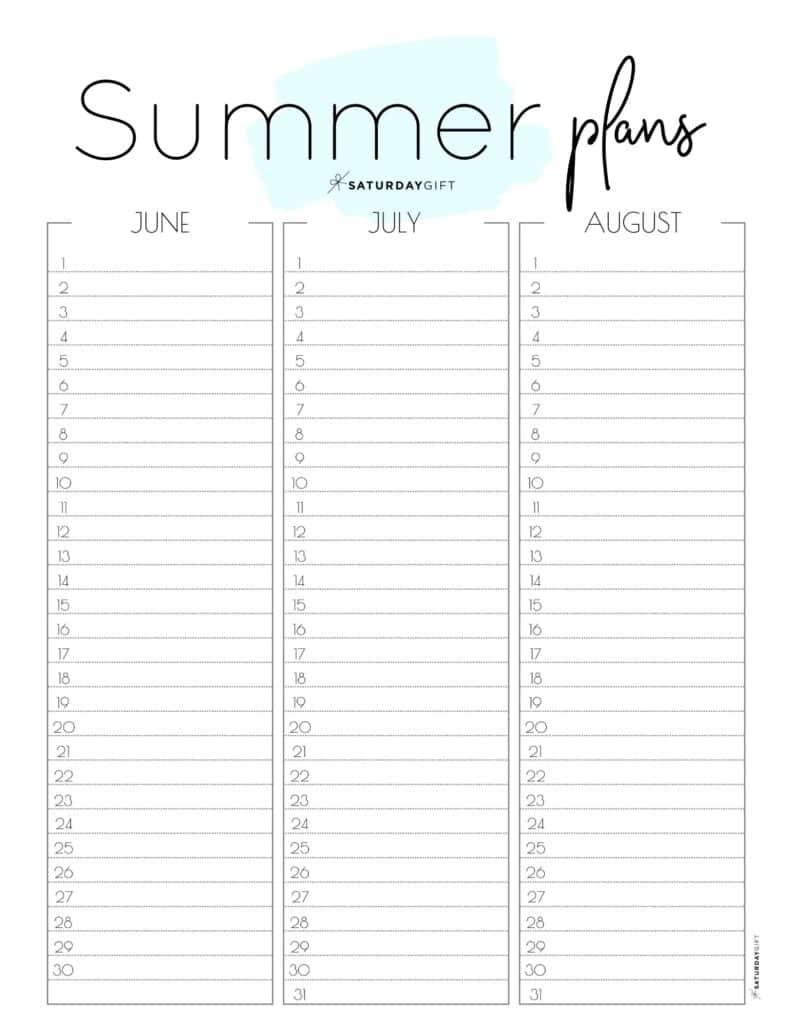 Cute Minimal Summer Planner For June July August
