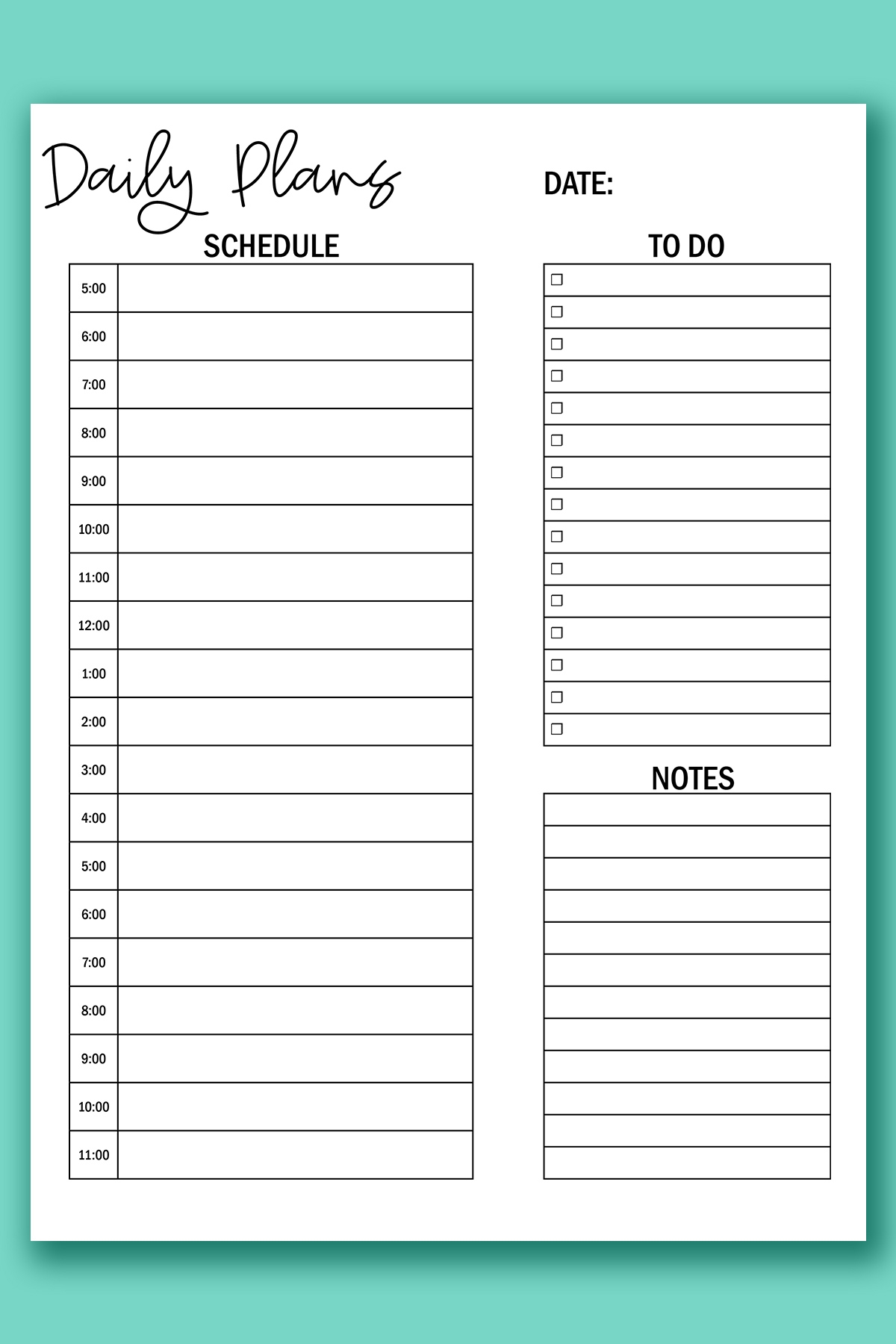 Daily Hourly Planner Printable