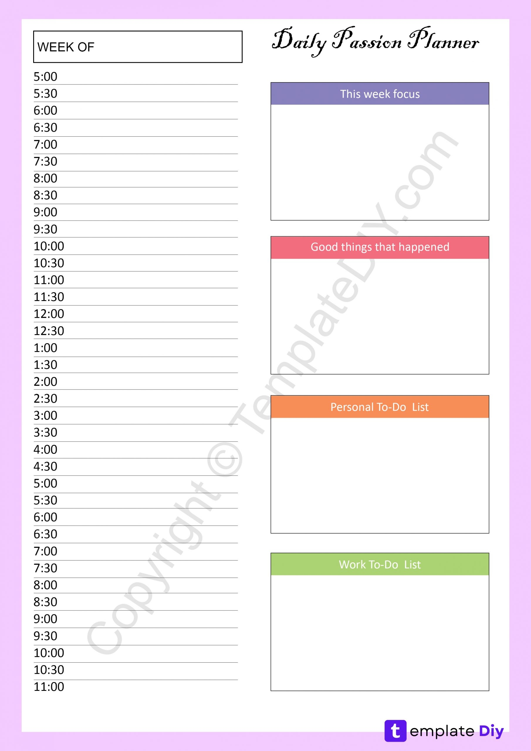 Daily Passion Planner Printable Template In PDF Word Excel