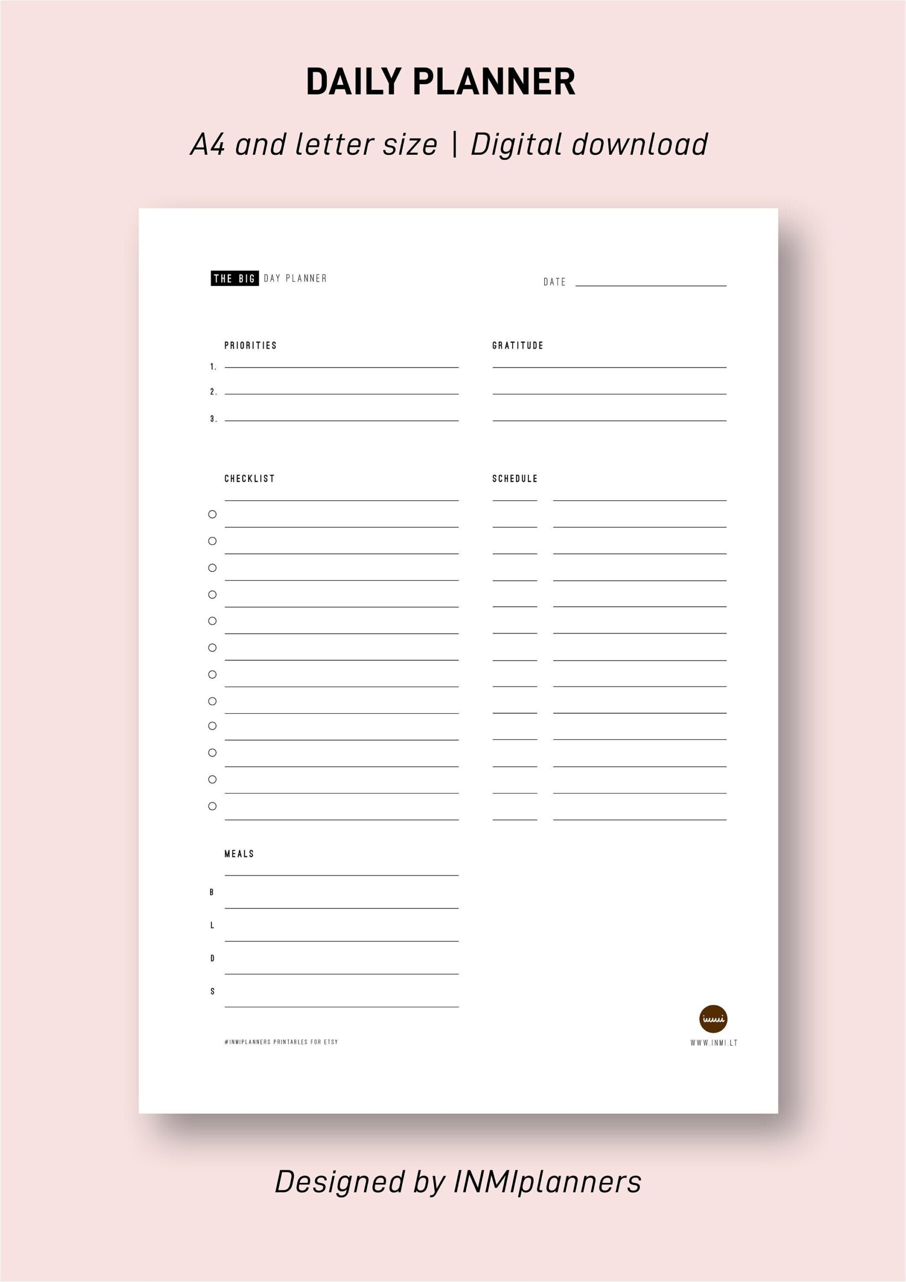 Daily Planner Printable A4 Letter Size Schedule digital Download Etsy
