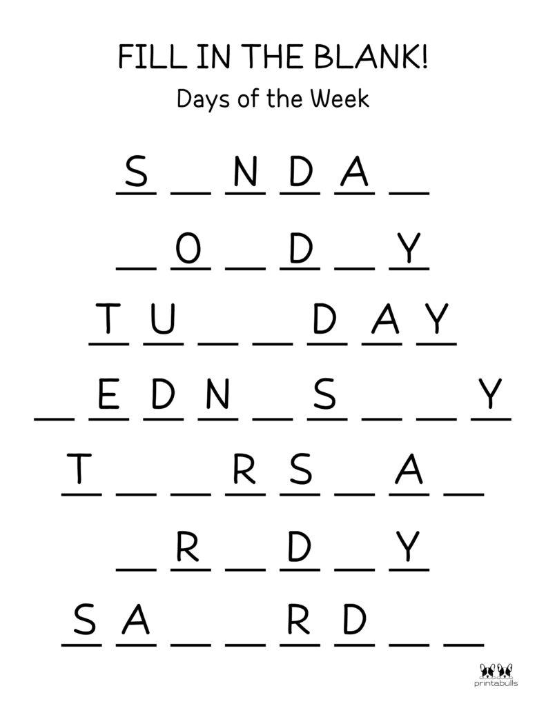 days of the week worksheet days of the week worksheet