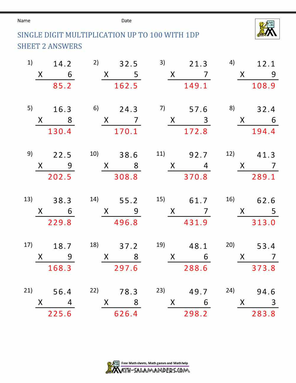 Decimal Multiplication Worksheets 5th Grade