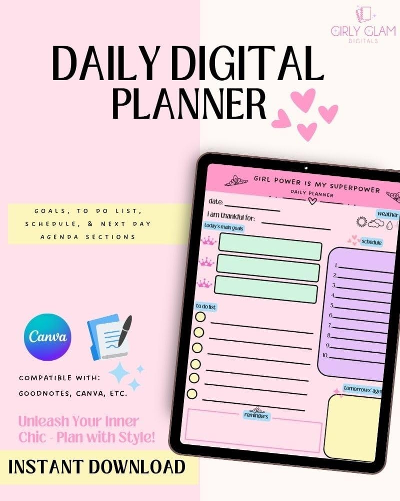 Digital Daily Planner Template Printable Daily Planner Template Girl Boss Template Aesthetic IPad Template Girly Template English Edition EBook Digitals Girly Glam Amazon de Kindle Store