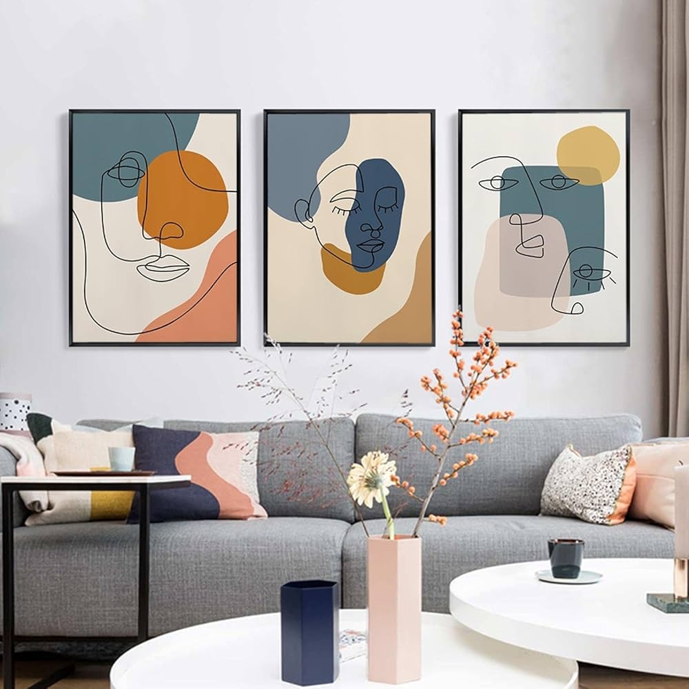 Dittelle Modern Abstract Poster Orange Teal Canvas Painting Line Drawing Art Print Fashion Nordic Wall Picture For Living Room Decoration 60x90cm Frameless Amazon de Home Kitchen