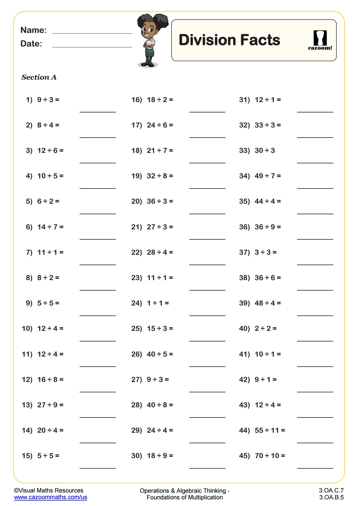 Division Facts Fun And Engaging 3rd Grade PDF Worksheets Cazoom Math