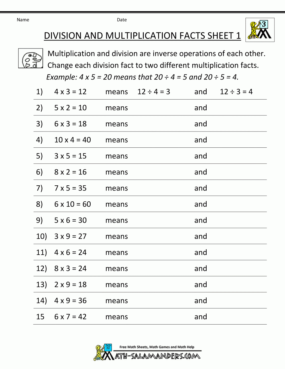 multiplication and division worksheets