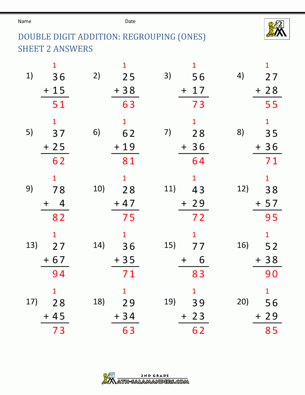 Double Digit Addition With Regrouping Double Digit Addition With Regrouping
