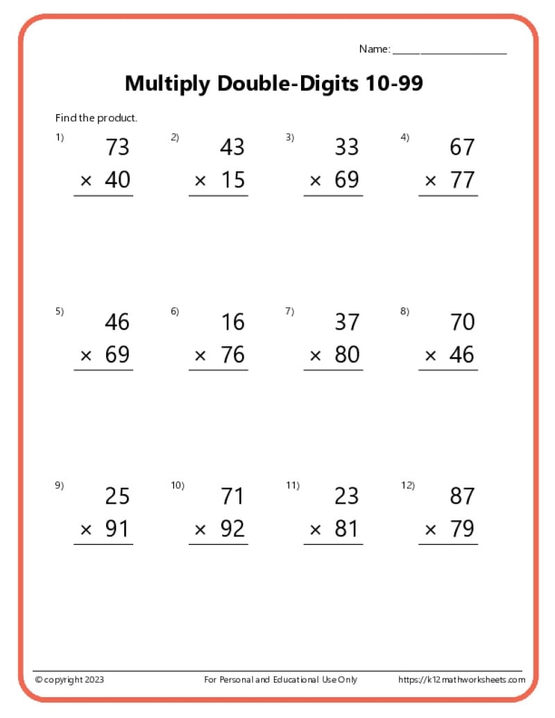 Double Digit Multiplication Worksheets Double Digit Multiplication Worksheets