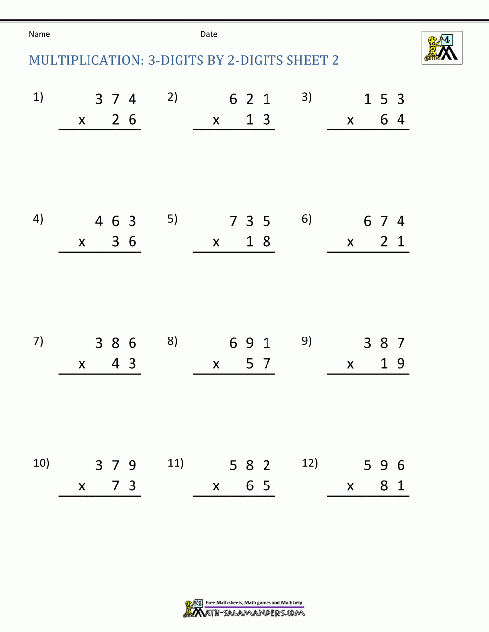 Double Digit Multiplication Worksheets 4th Grade