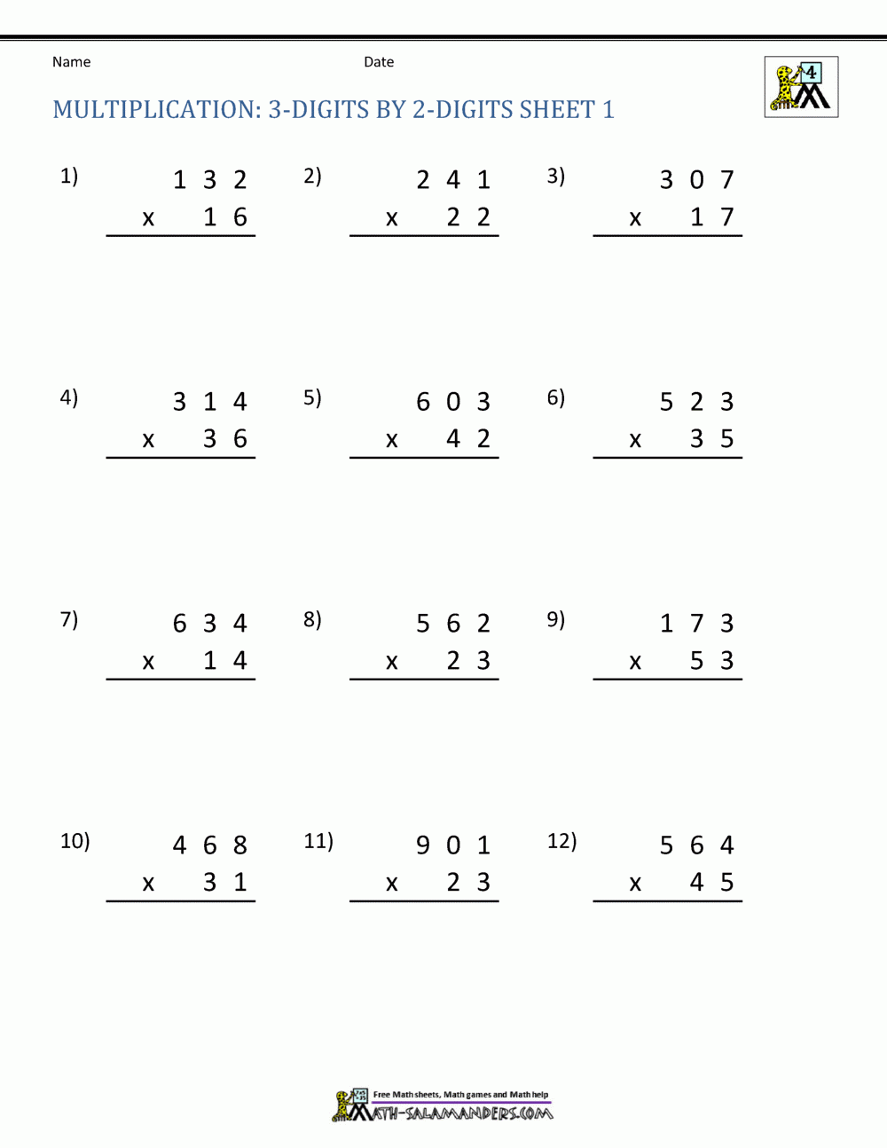 Double Digit Multiplication Worksheets 4th Grade