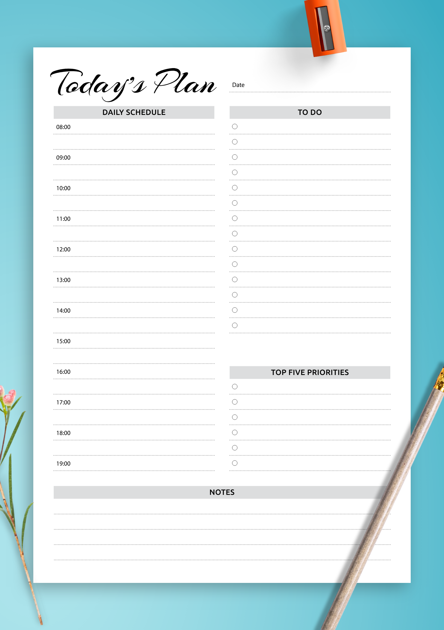 Download Printable Daily Planner With Hourly Schedule To do List Military Time Format PDF