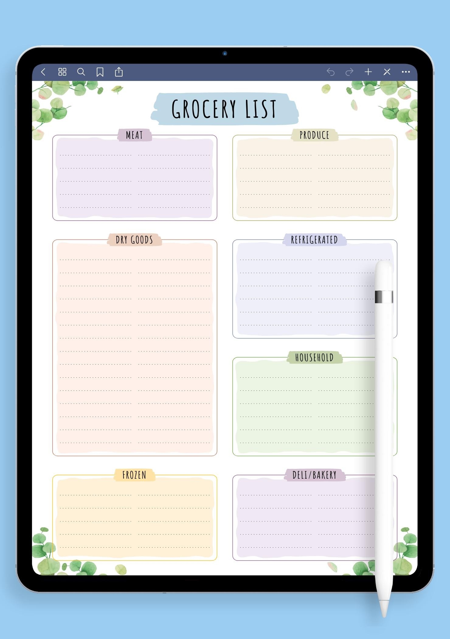 Download Printable Grocery List Template Floral Style PDF