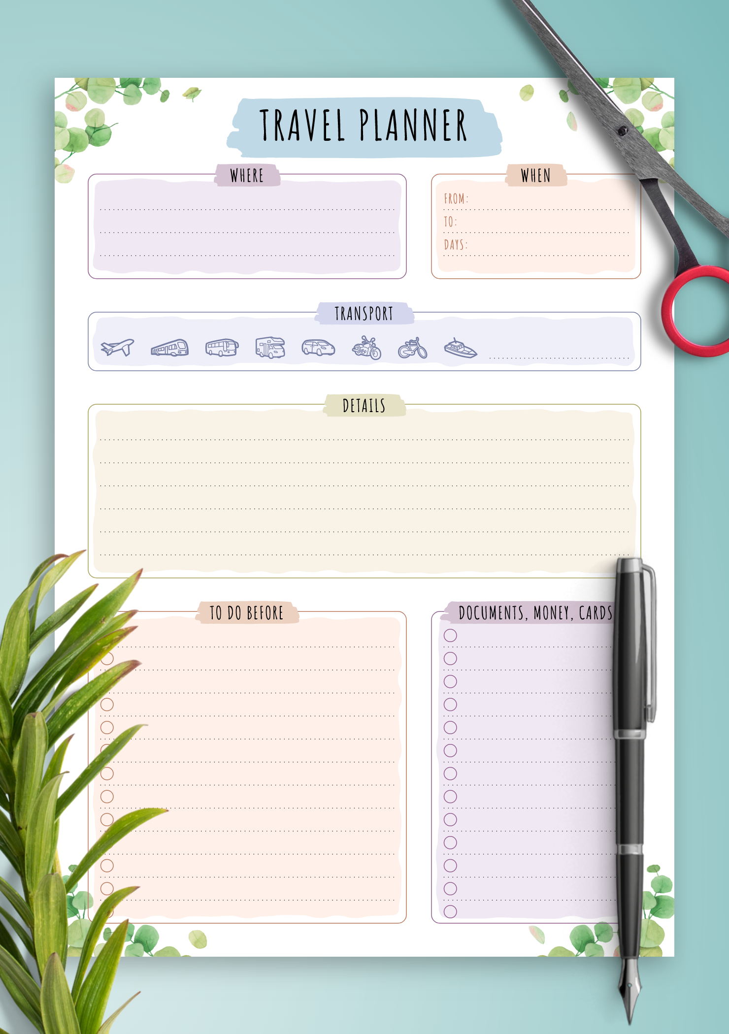 printable travel planner