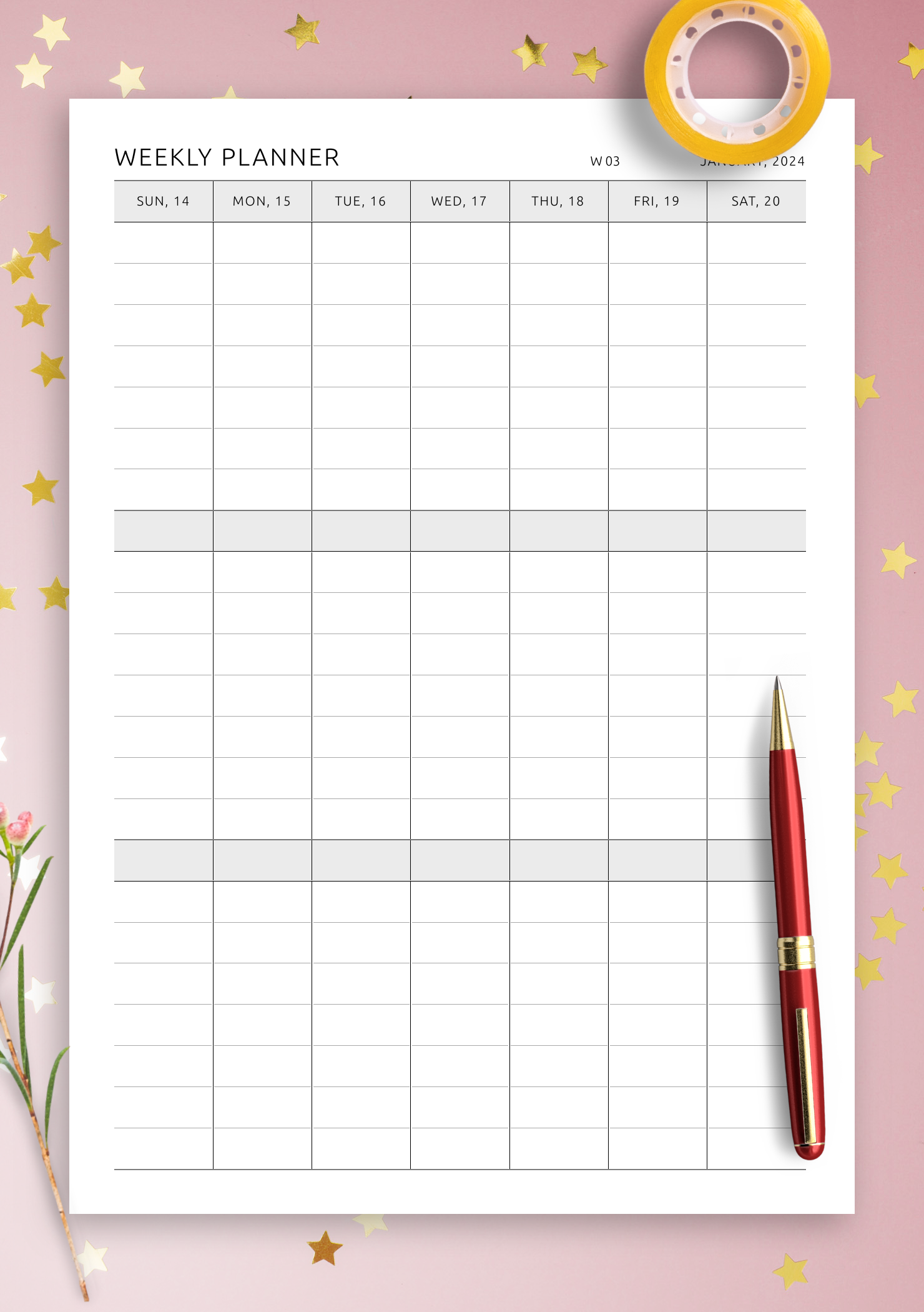 Download Weekly Vertical Planner PDF For ReMarkable