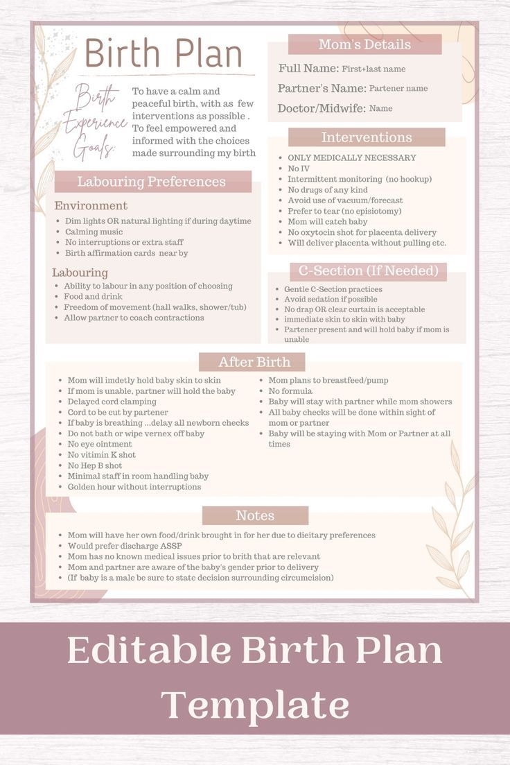 Editable Birth Plan Template