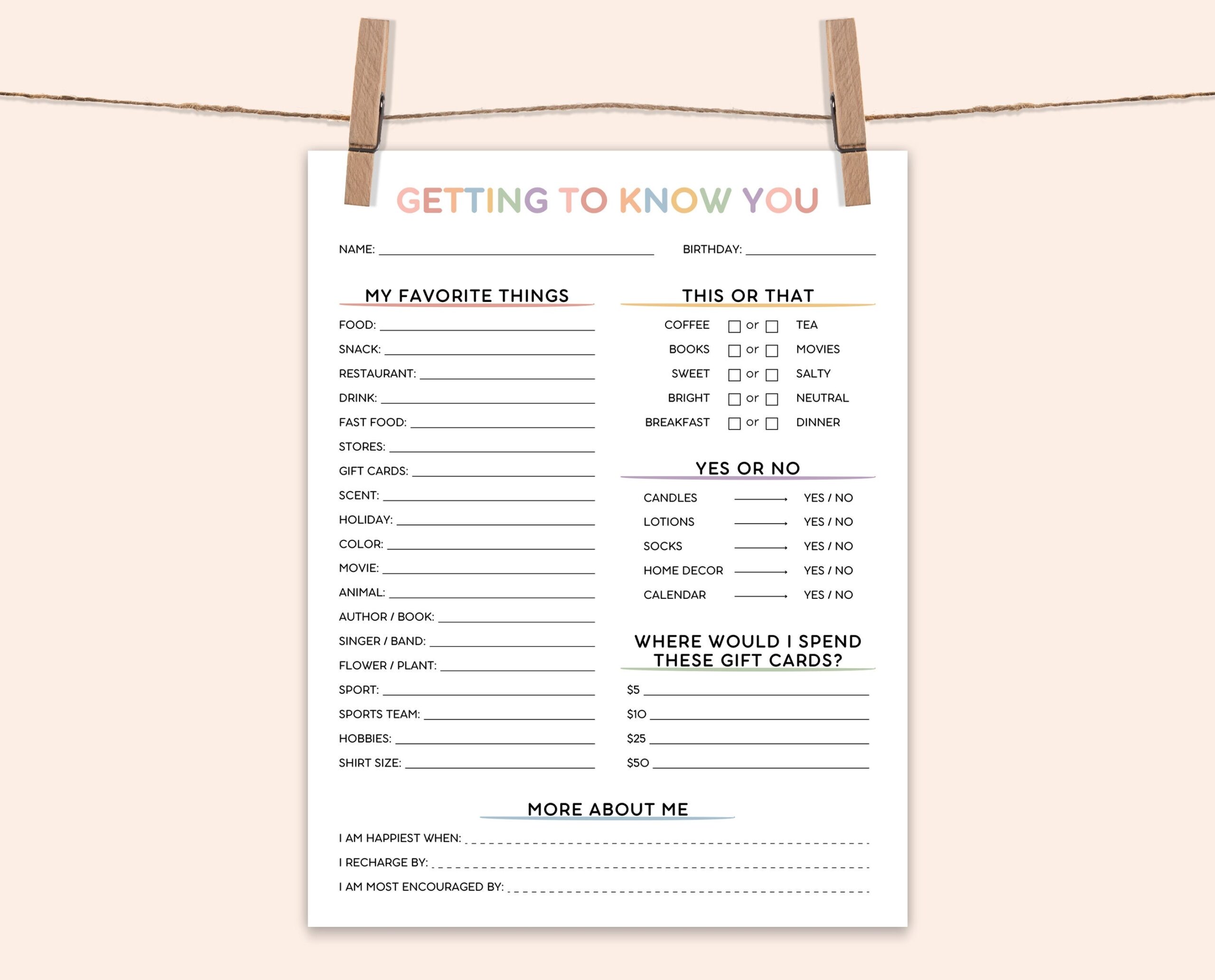 Editable Get To Know You Printable Employee Survey PDF Etsy