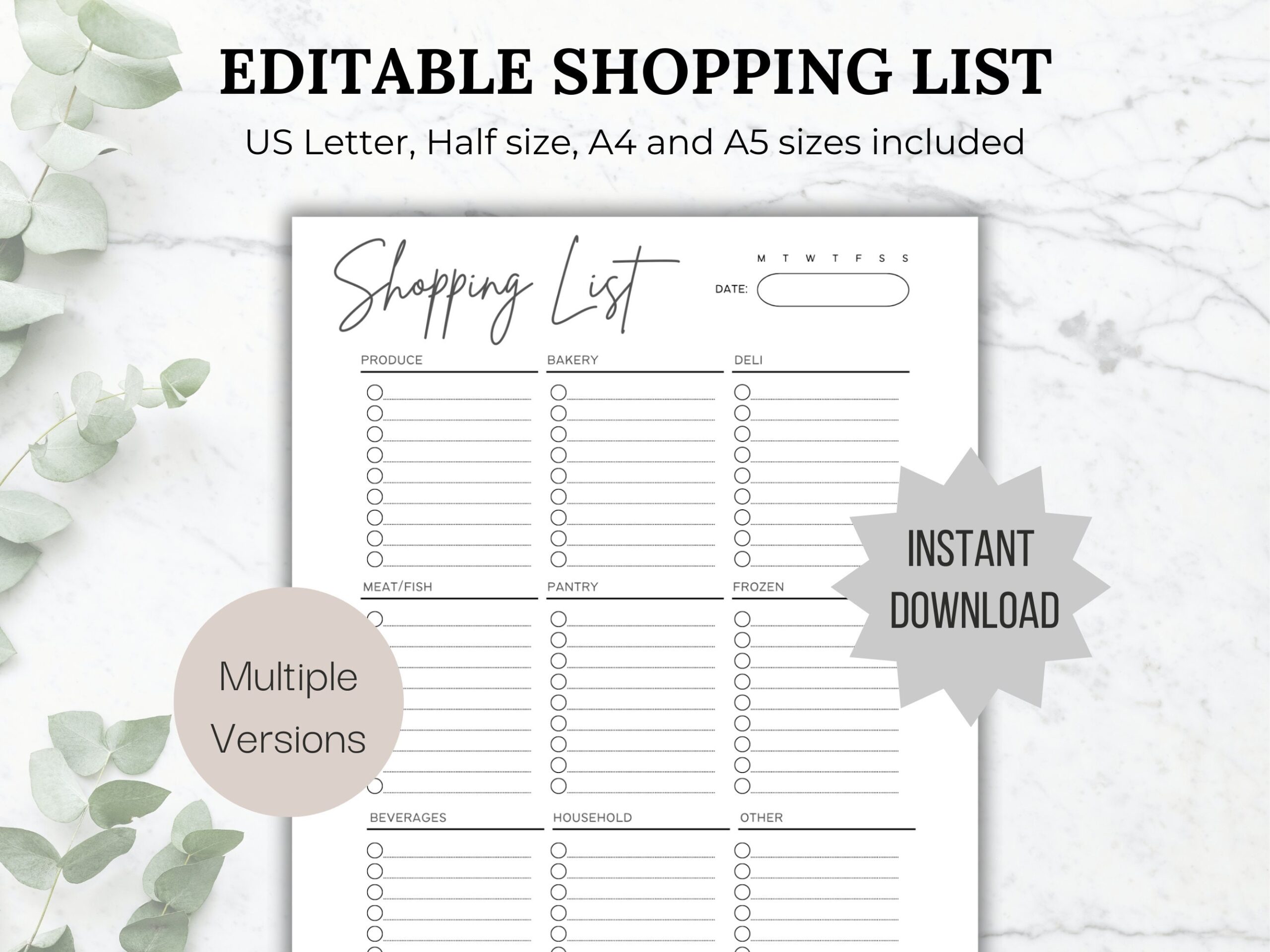 Editable Grocery List Printable Shopping List Printable Grocery Template Shopping Template Food Shopping Planner For Shopping Checklist A5 Etsy
