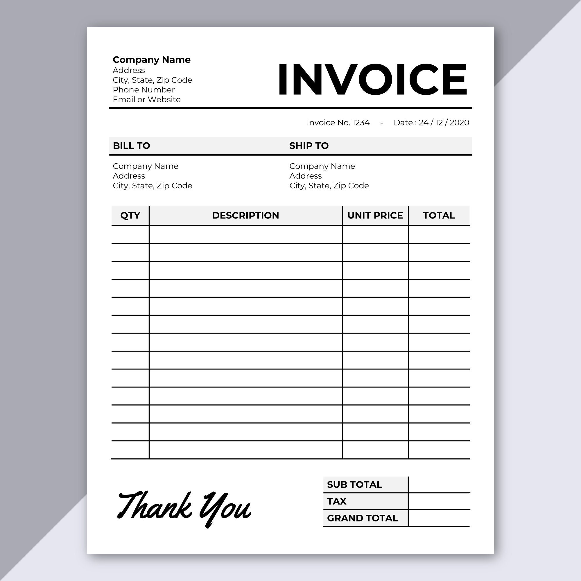 Editable Invoice Template Printable Microsoft Word Invoice A4 US Letter Etsy Ireland