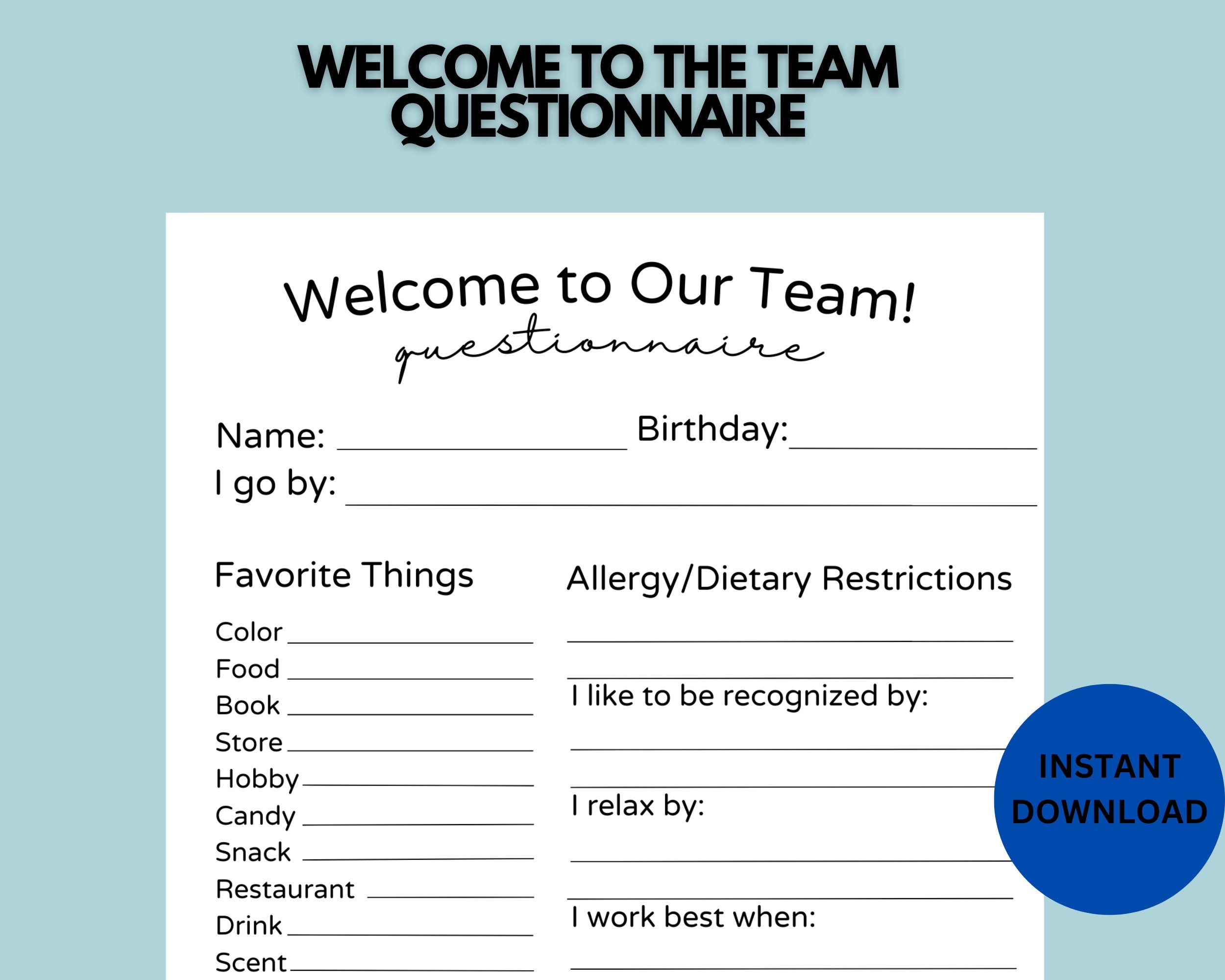 printable getting to know your employees questionnaire template