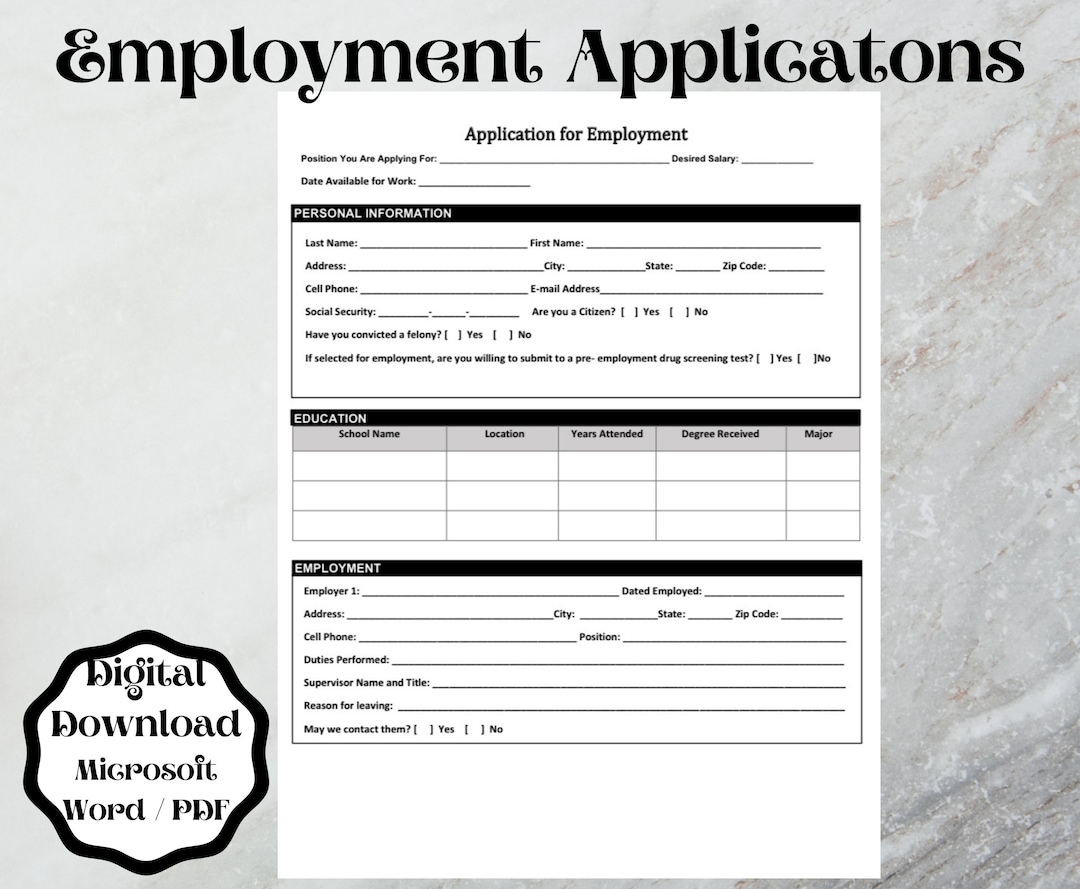 printable job application template