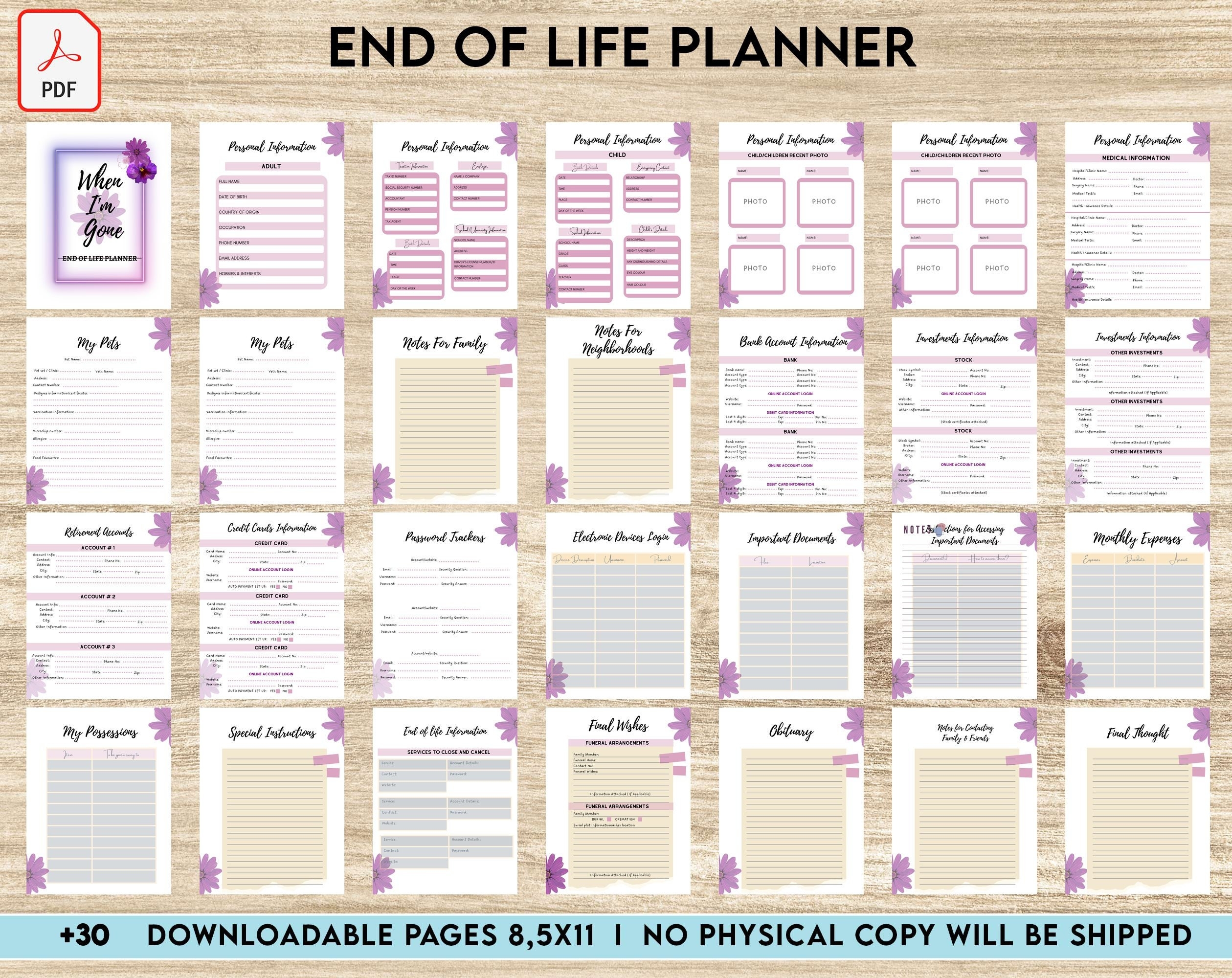 End Of Life Planner Final Wishes Planner Emergency Binder Printable Legacy Planner Funeral Estate Planning Organizer 8 5x11 Printable Etsy