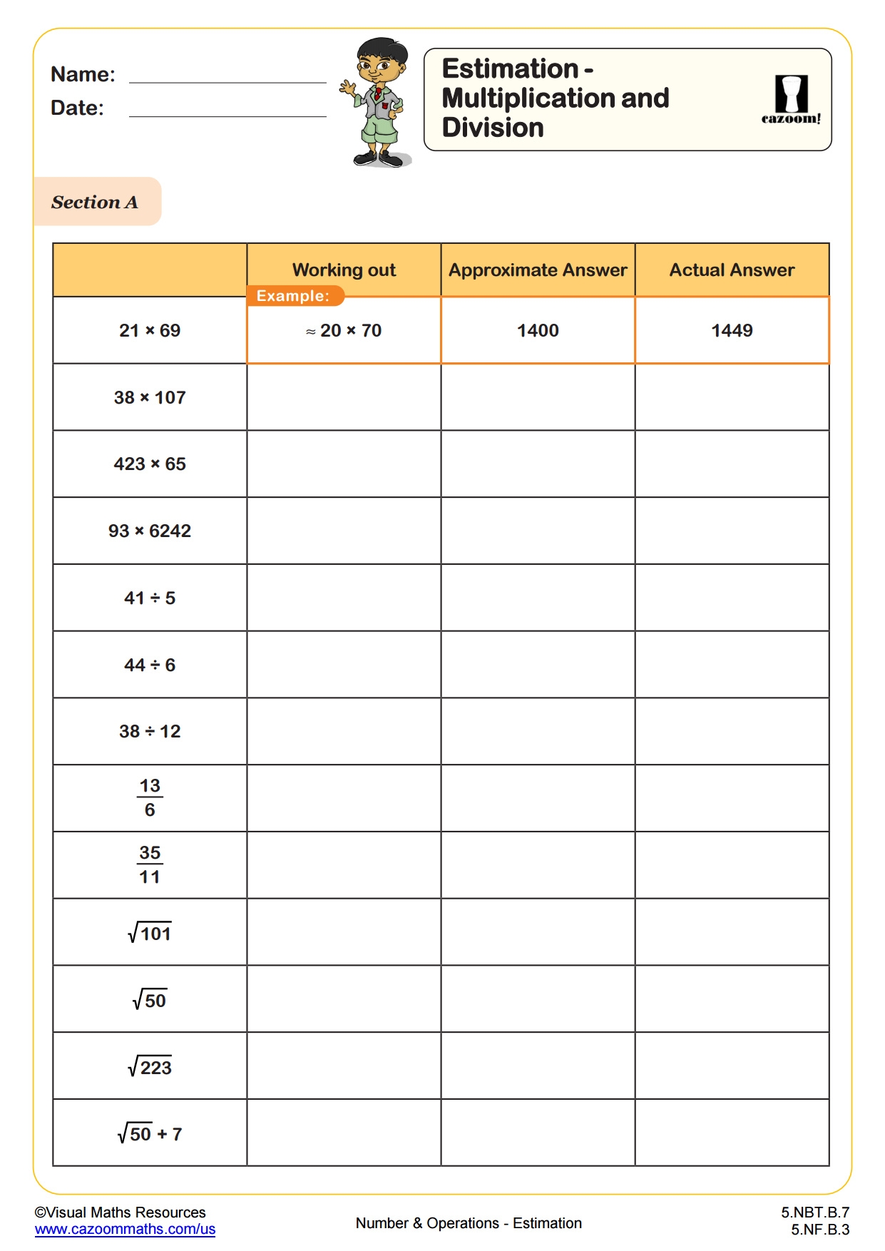 Estimation Multiplication And Division 5th Grade PDF Number And Operations Worksheets Cazoom Math