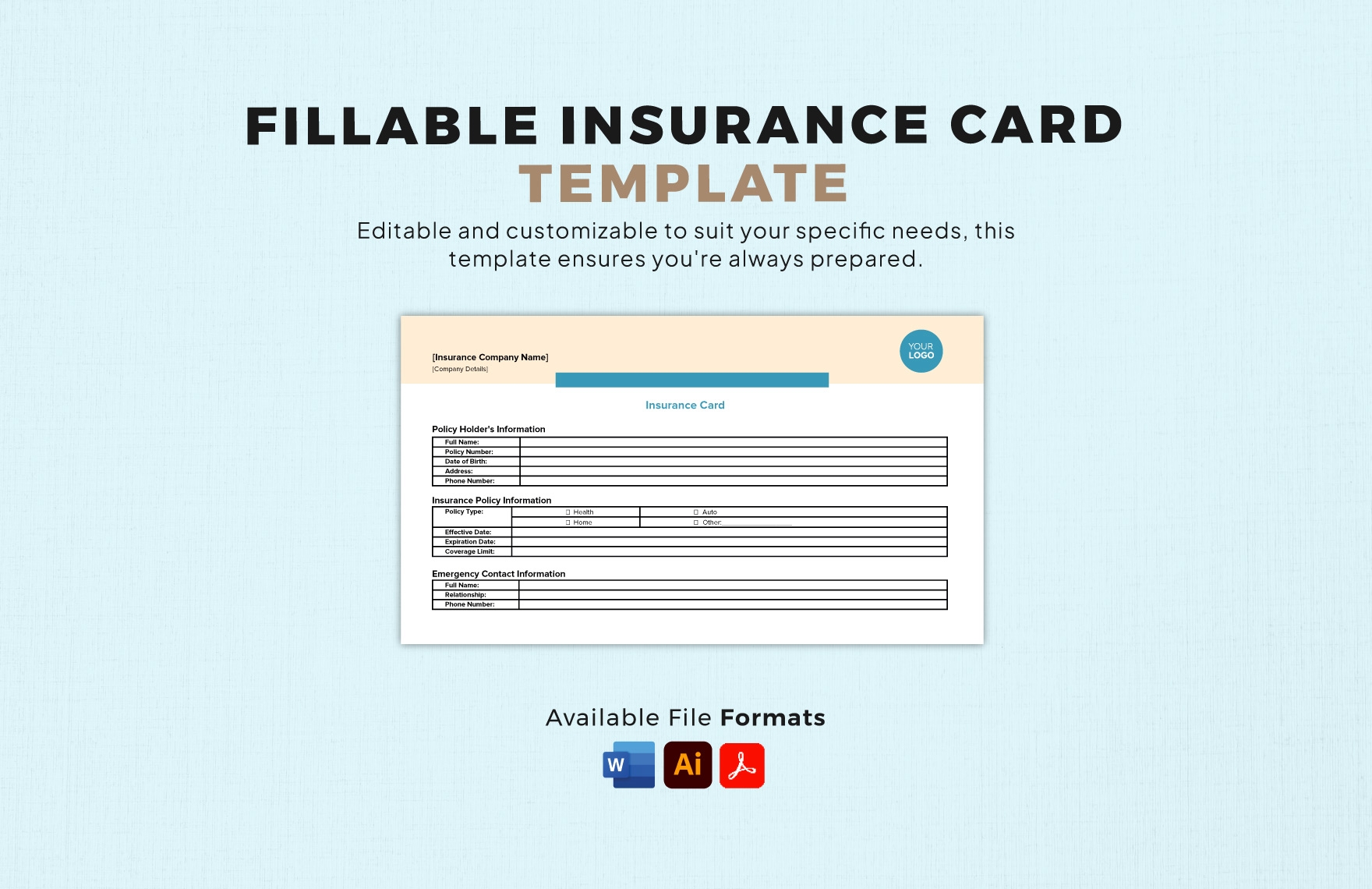 Fillable Insurance Card Template In Illustrator PDF Word Download Template Fillable Insurance Card Template In Illustrator PDF Word Download Template