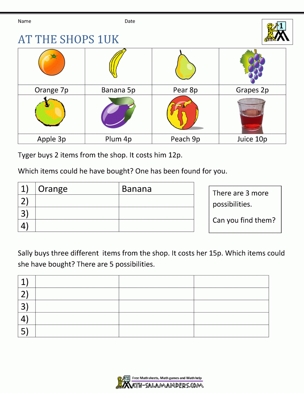 First Grade Math Problems