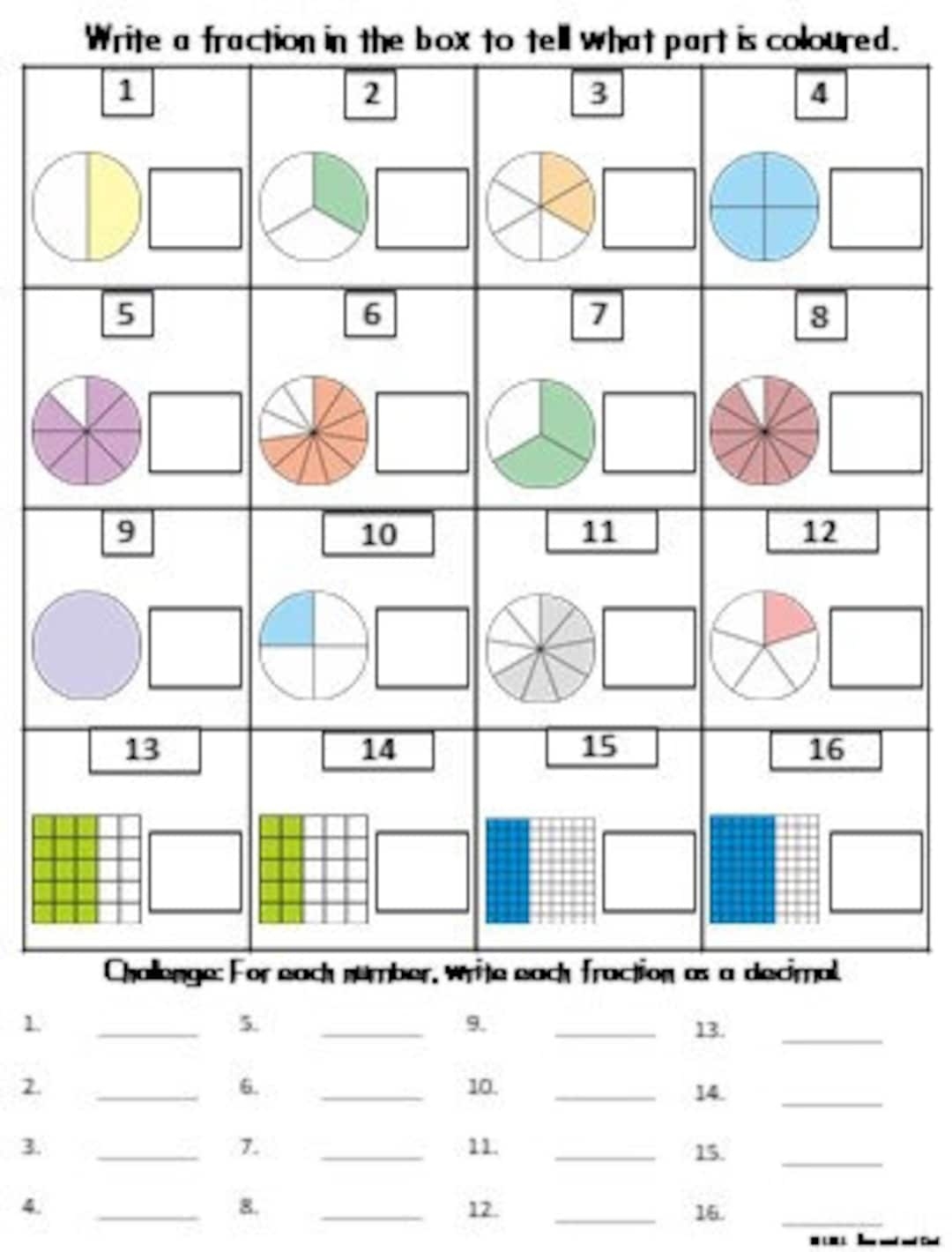 Fractions Math Worksheets Grade 4th 5th 6th Etsy Canada