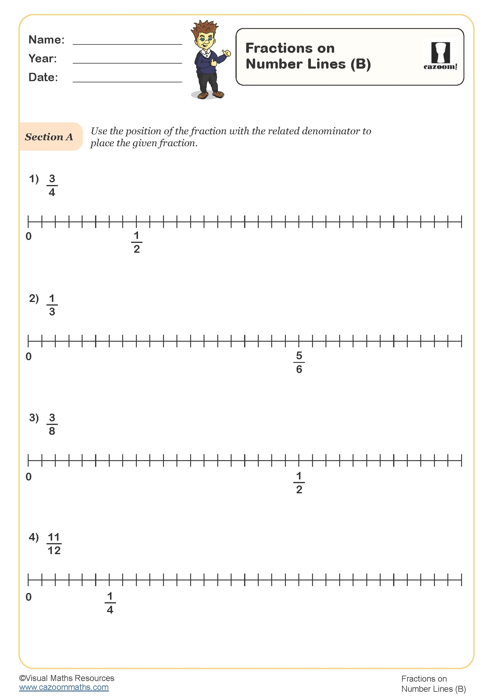 Fractions On Number Lines A Worksheet PDF Printable Number Worksheets