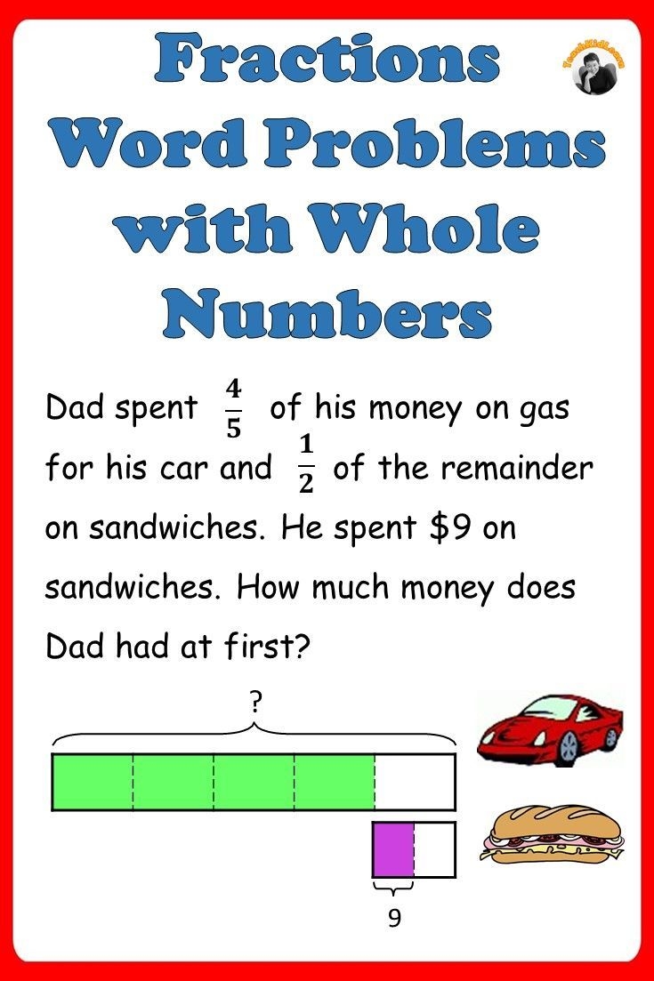 Fractions Worksheets 4th 5th Grade Word Problems With Whole Numbers