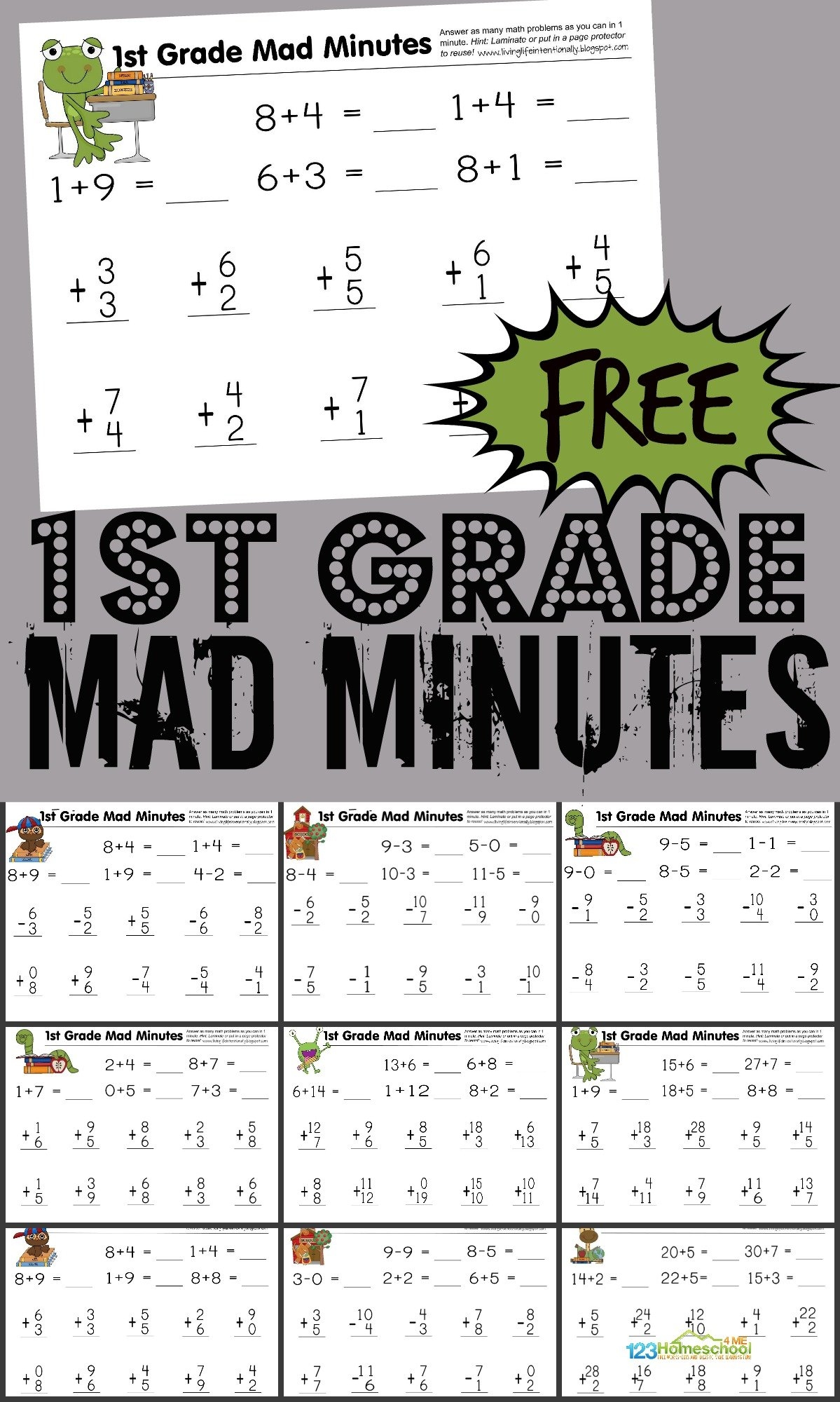 FREE 1st Grade Printable Math Worksheets First Grade Mad Minutes  FREE 1st Grade Printable Math Worksheets First Grade Mad Minutes