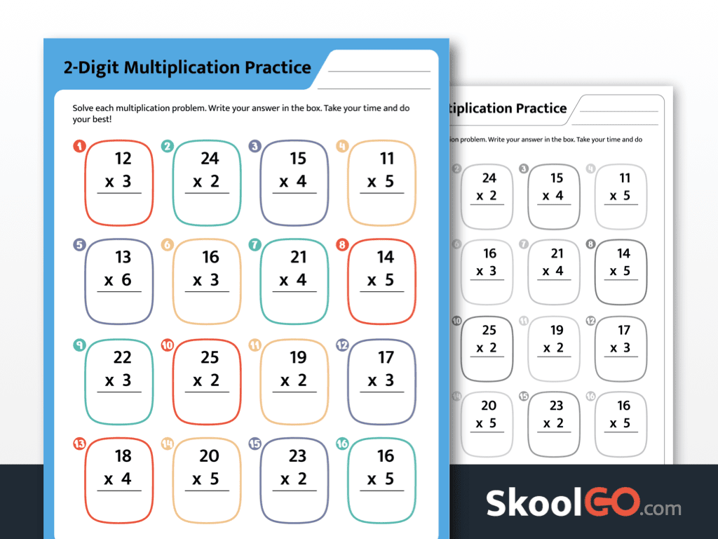 Free 2 Digit Multiplication Worksheet For Grades 2 4