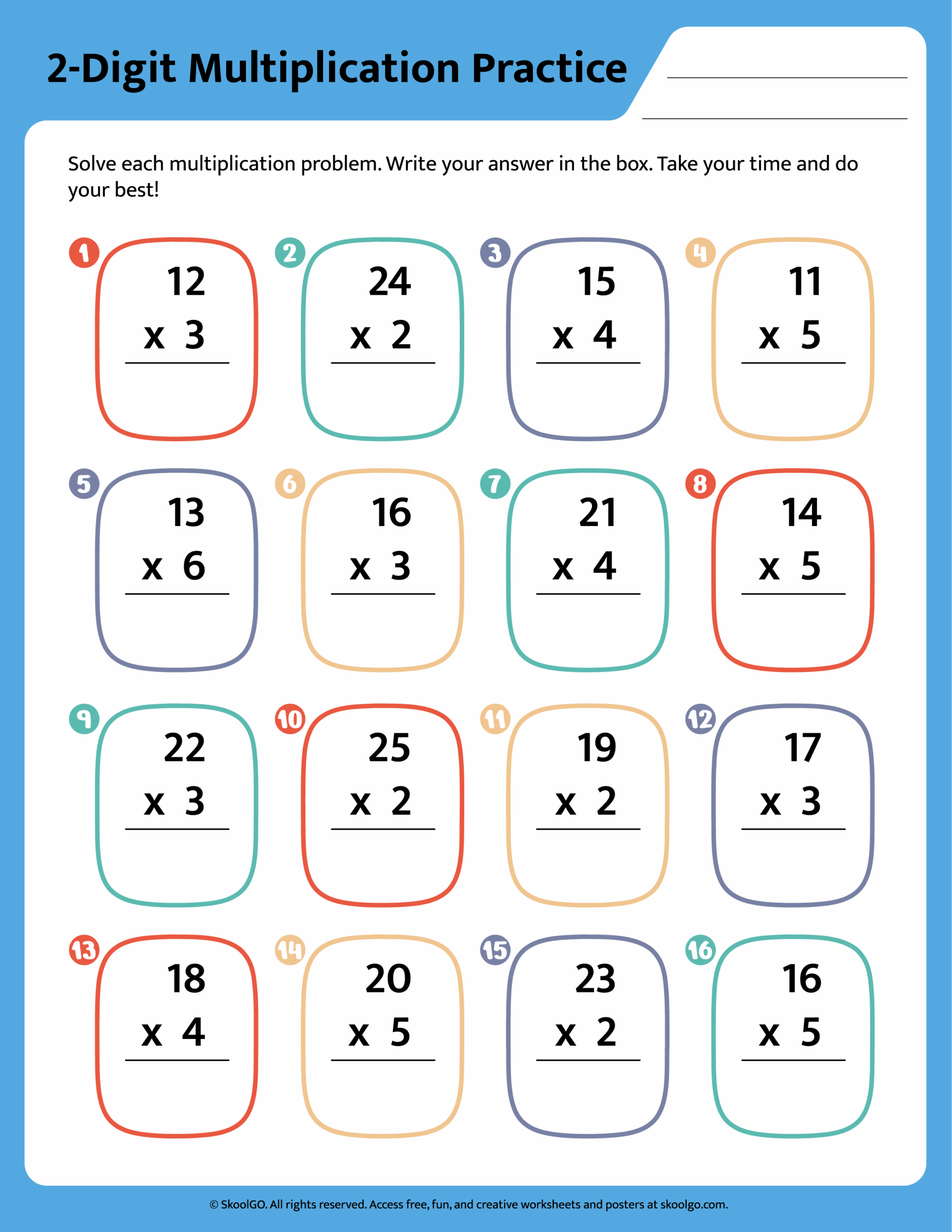 2 digit multiplication worksheets