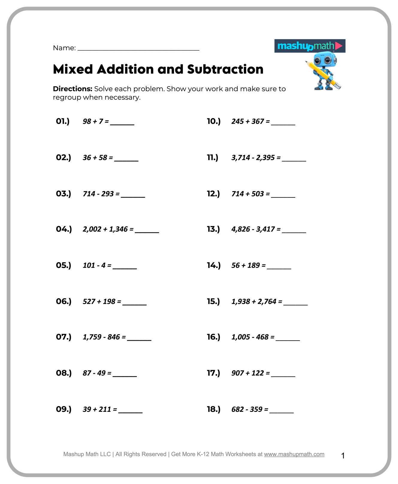 printable 4th grade math worksheets
