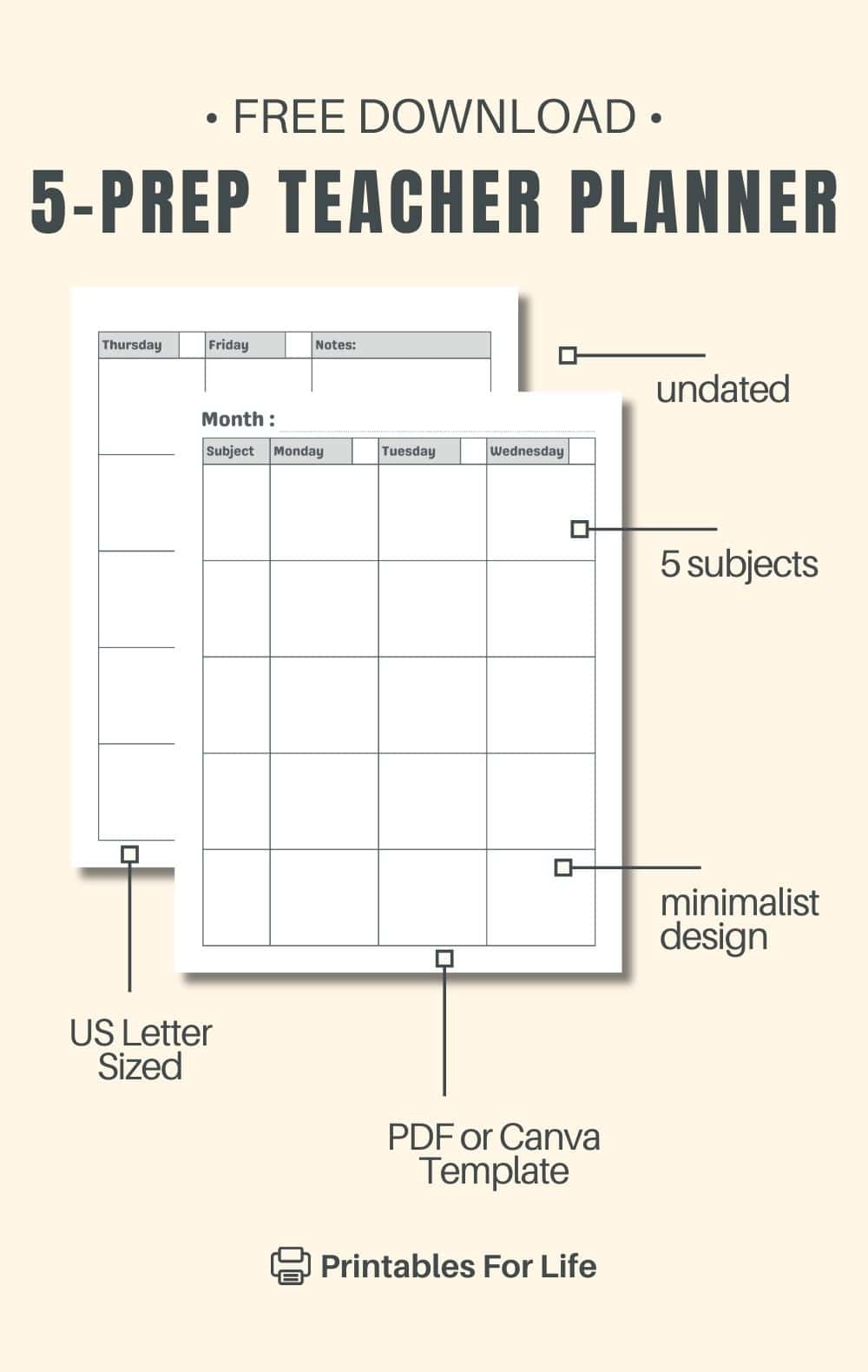 printable teacher planner free