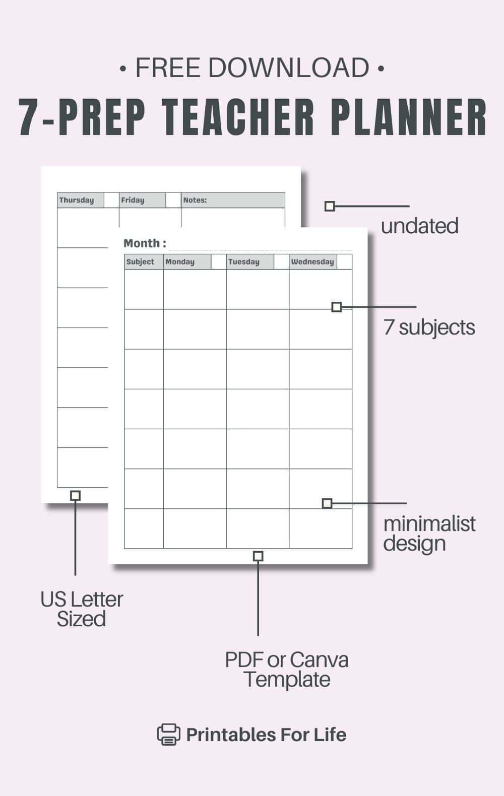 Free 7 Subject Teacher Lesson Plan Template