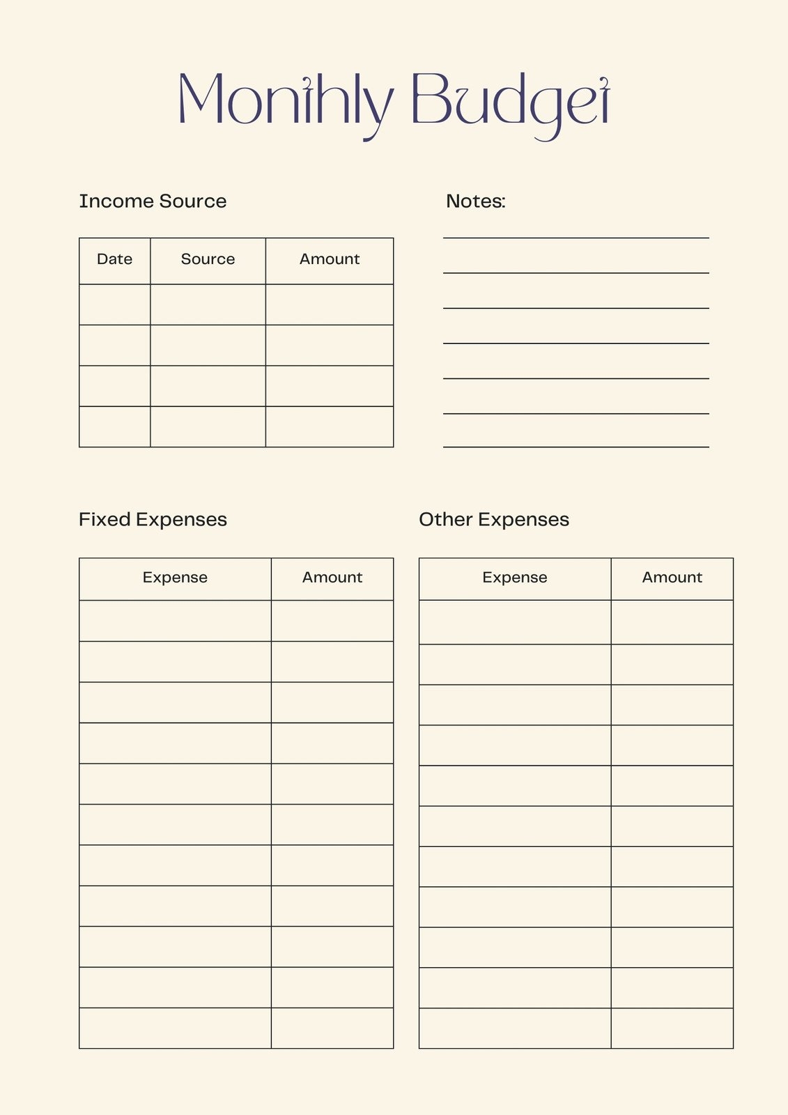 free budget template printable